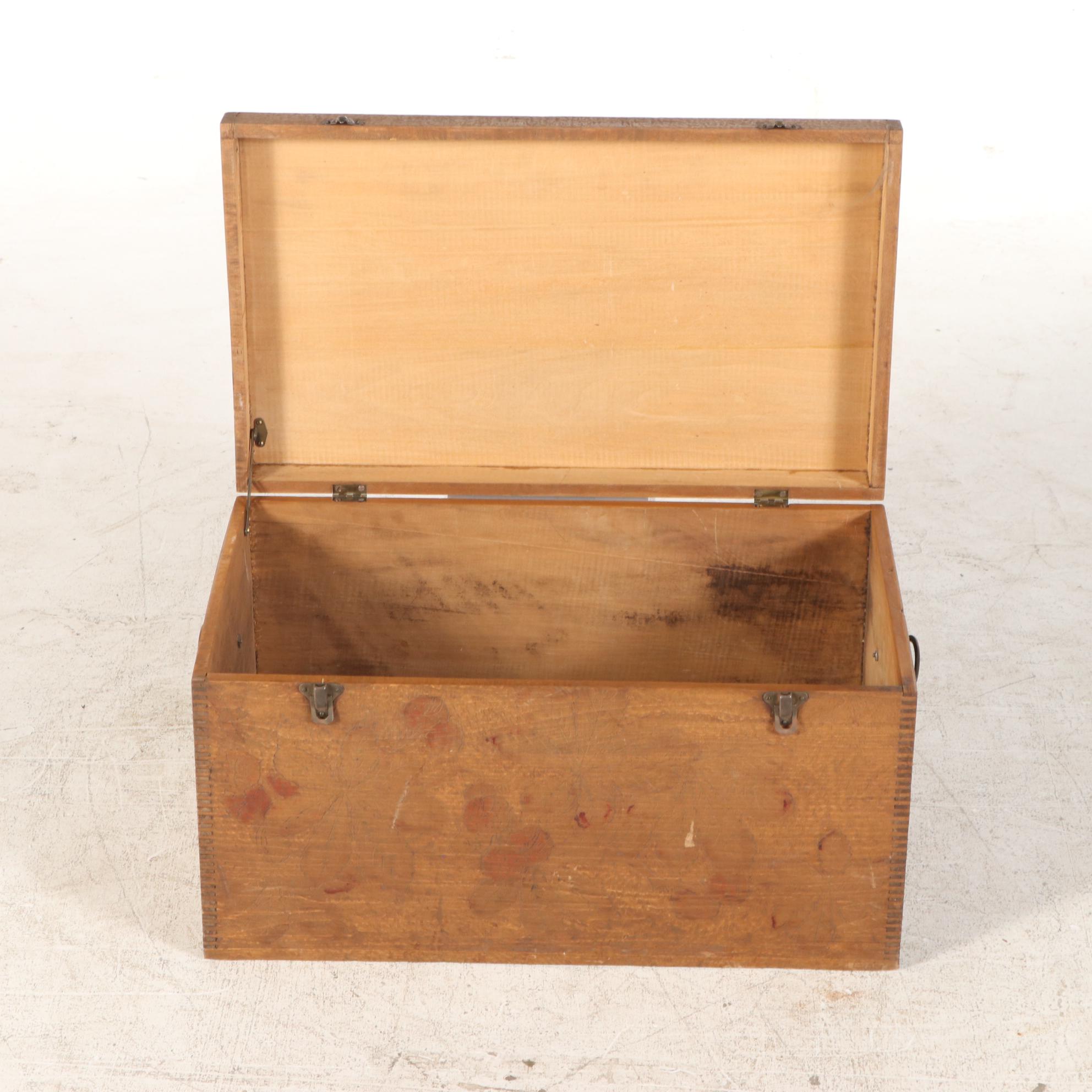 Pyrography-Decorated Wooden Chest, Early 20th Century