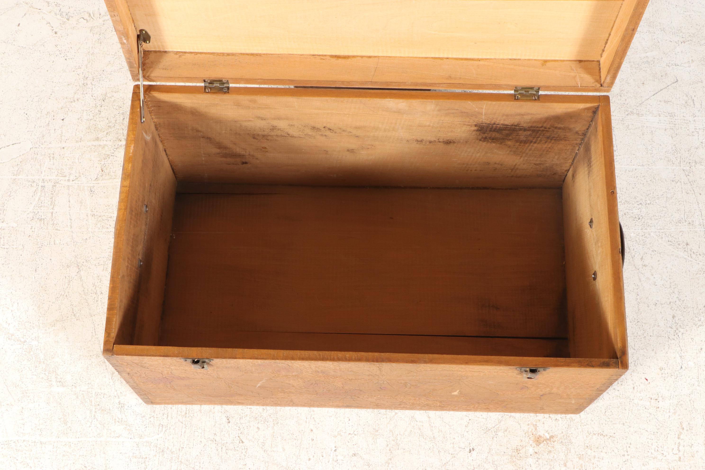 Pyrography-Decorated Wooden Chest, Early 20th Century