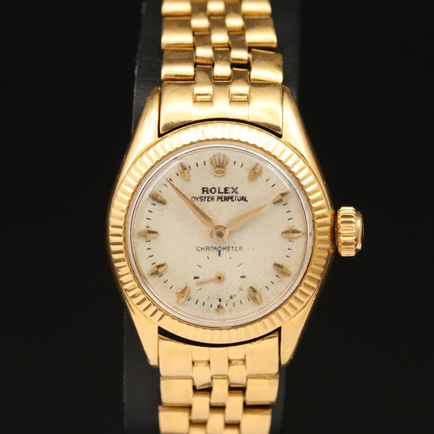 1954 Rolex Oyster Perpetual Small Seconds 18K Gold Automatic Wristwatch