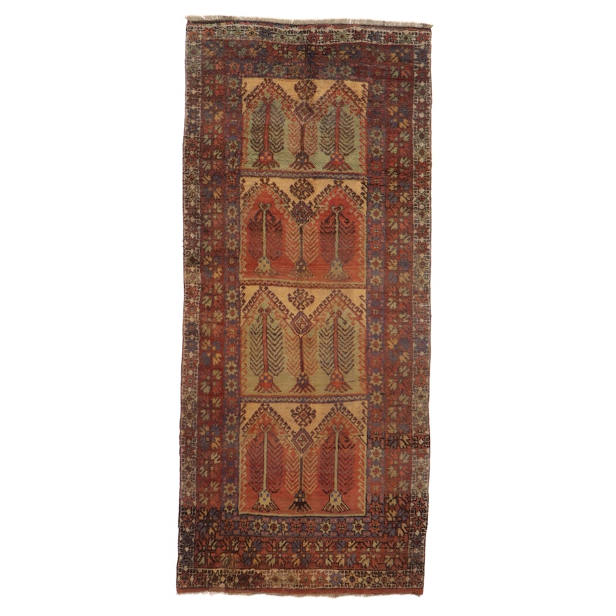 5'5 x 12'7 Hand-Knotted Turkish Oushak Village Long Rug, 1940s