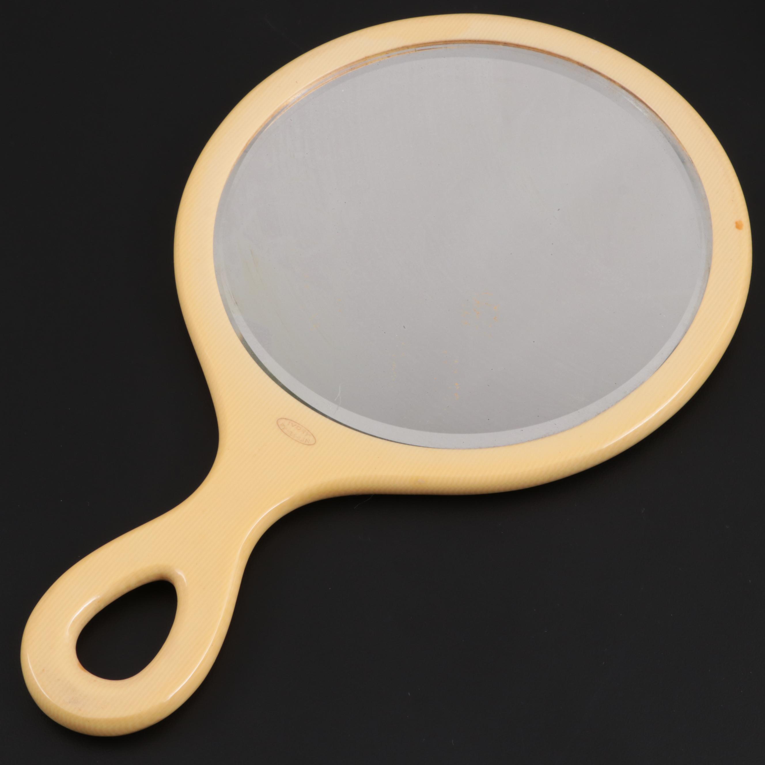 Py-Ra-Lin Ivory Vanity Mirror with Glass and Ceramic Perfume Bottles and Box