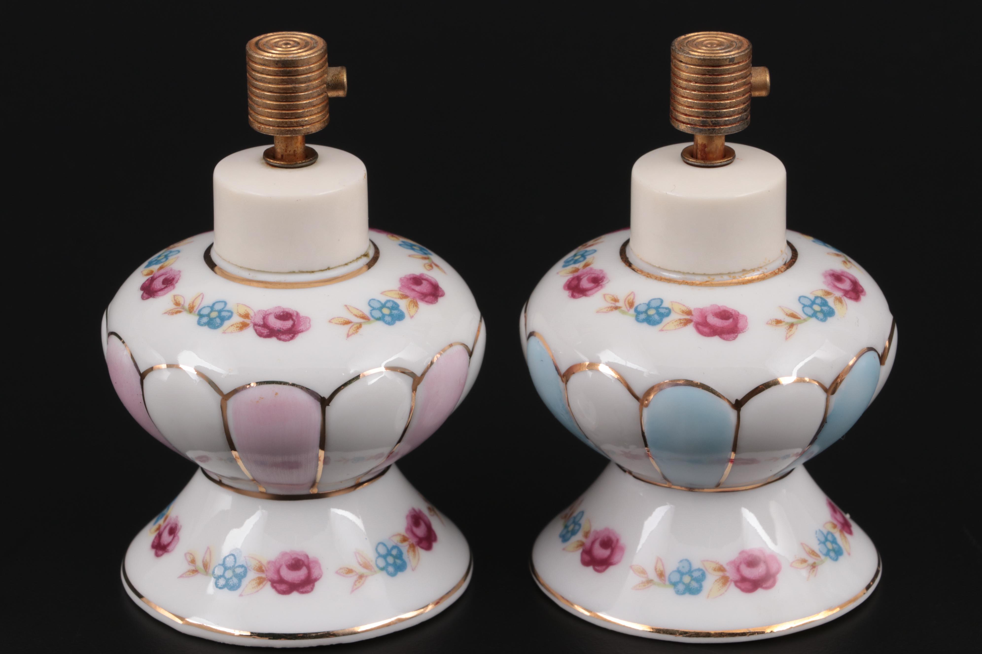 Py-Ra-Lin Ivory Vanity Mirror with Glass and Ceramic Perfume Bottles and Box