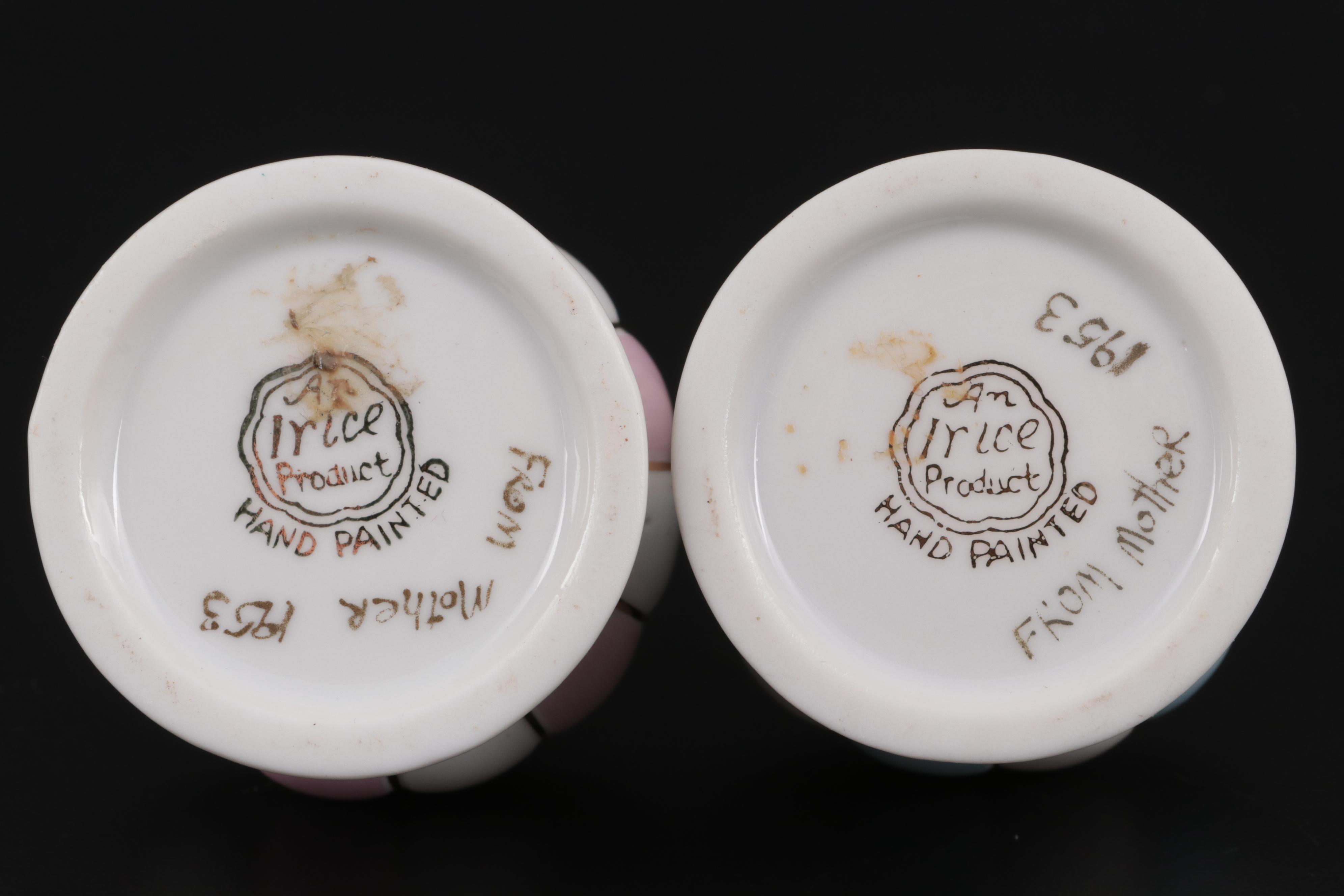 Py-Ra-Lin Ivory Vanity Mirror with Glass and Ceramic Perfume Bottles and Box