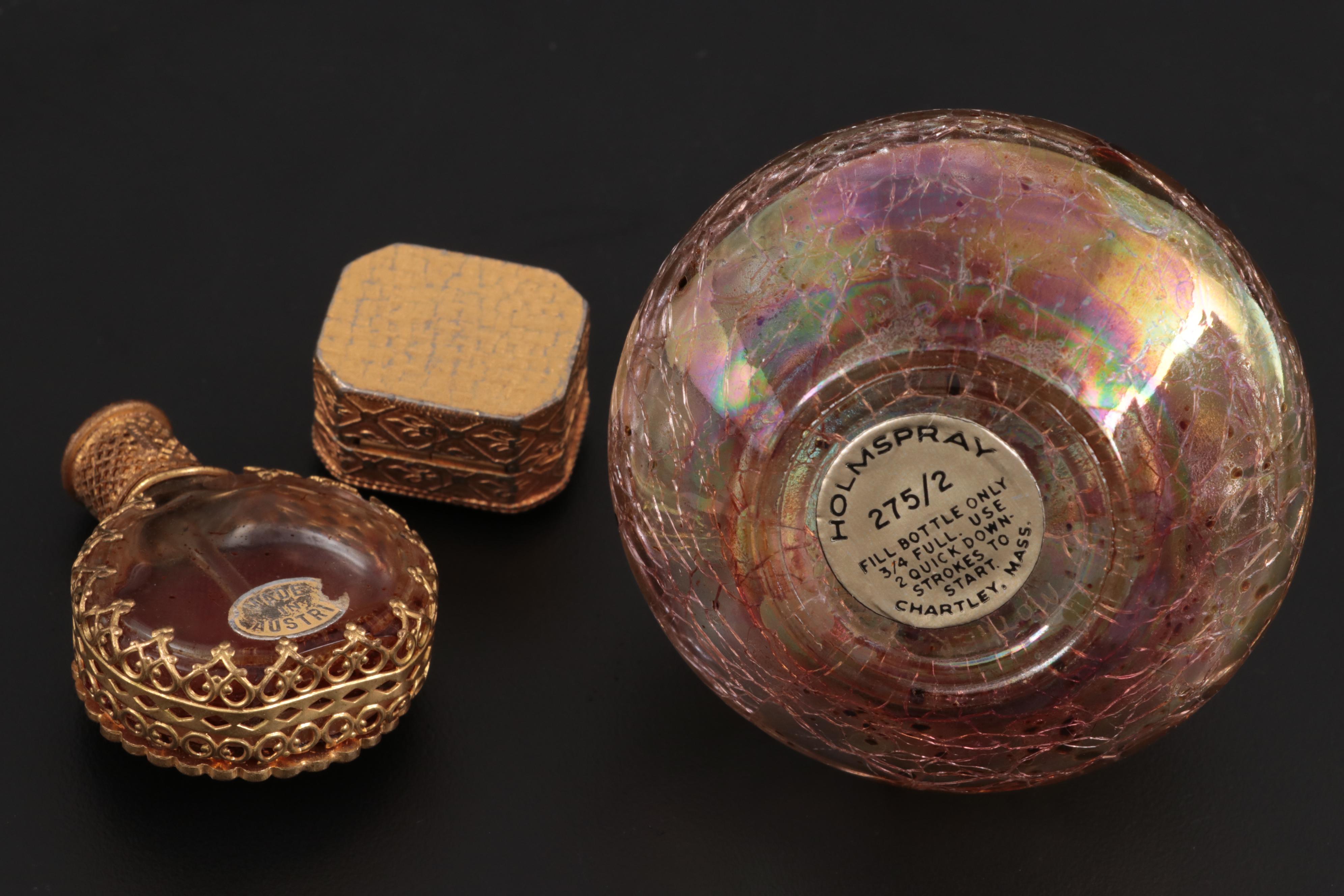 Py-Ra-Lin Ivory Vanity Mirror with Glass and Ceramic Perfume Bottles and Box