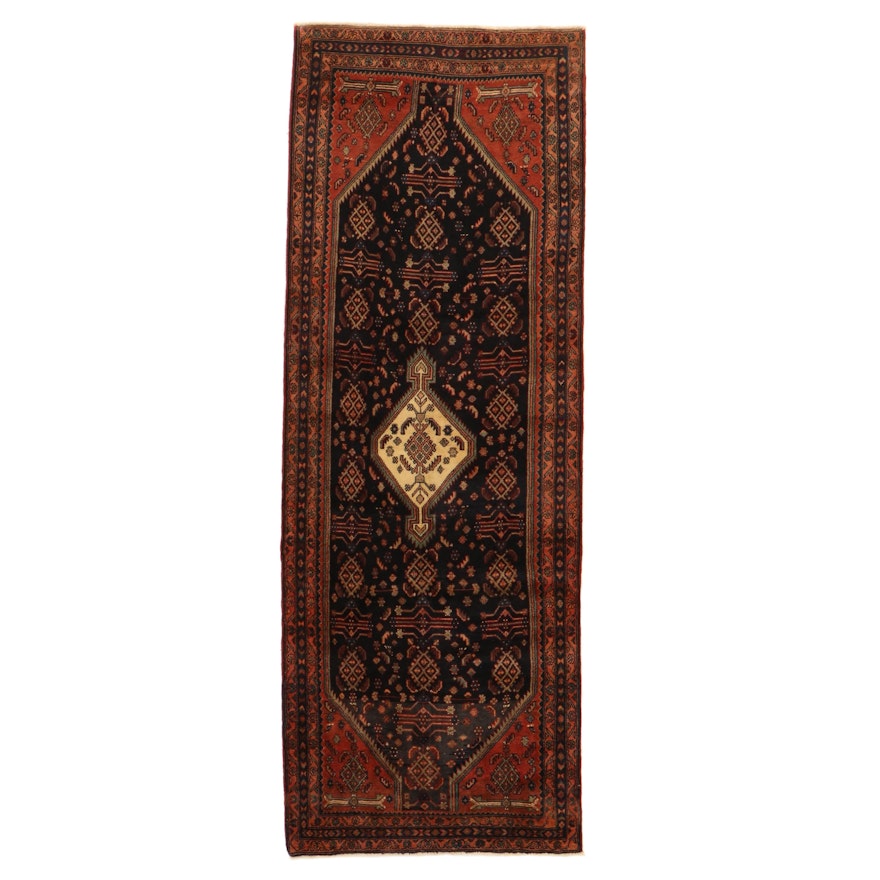 4'1 x 11'3 Hand-Knotted Persian Malayer Long Rug, 1960s