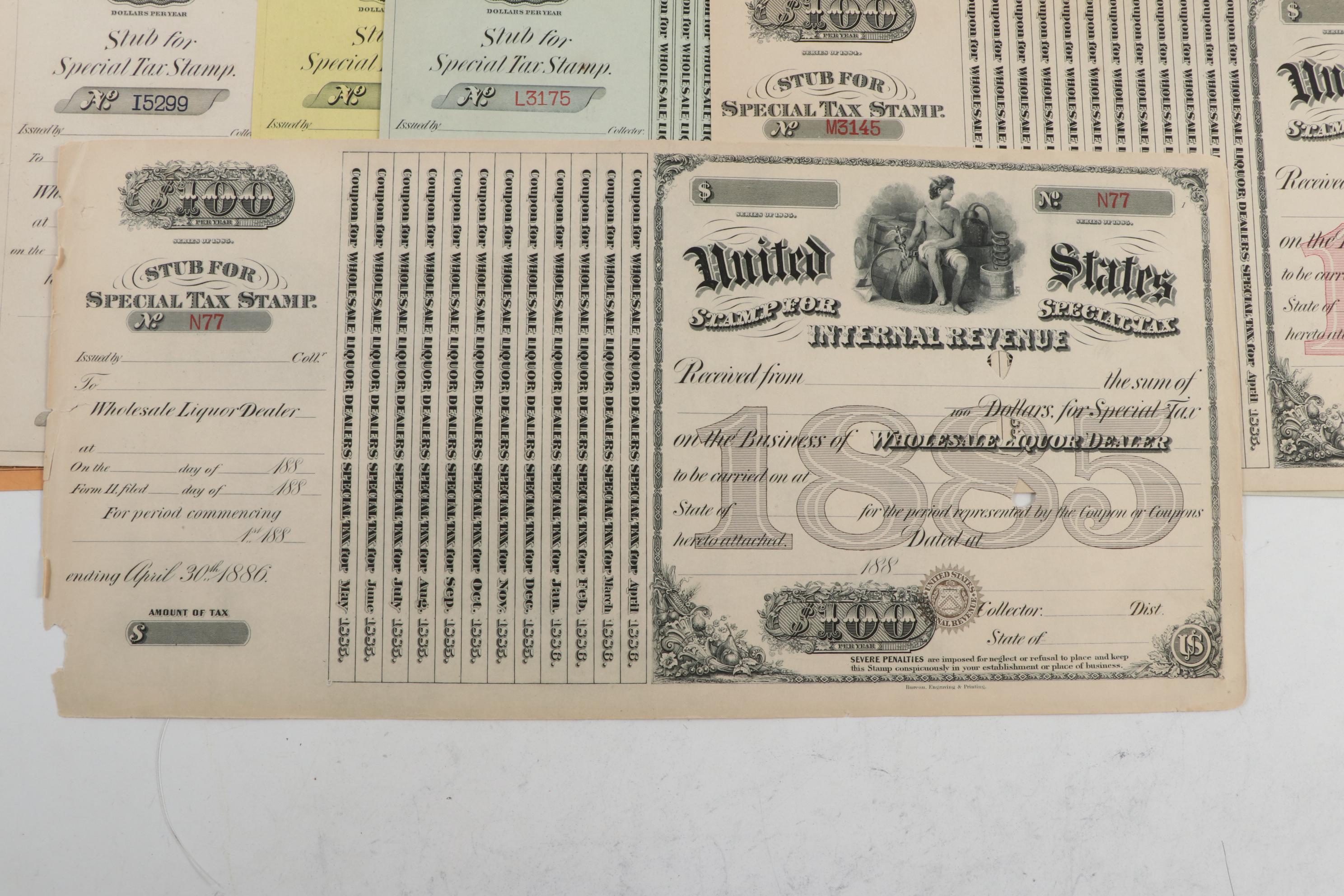 United States Internal Revenue Stamp Special Tax Certificates, 1870s-1880s