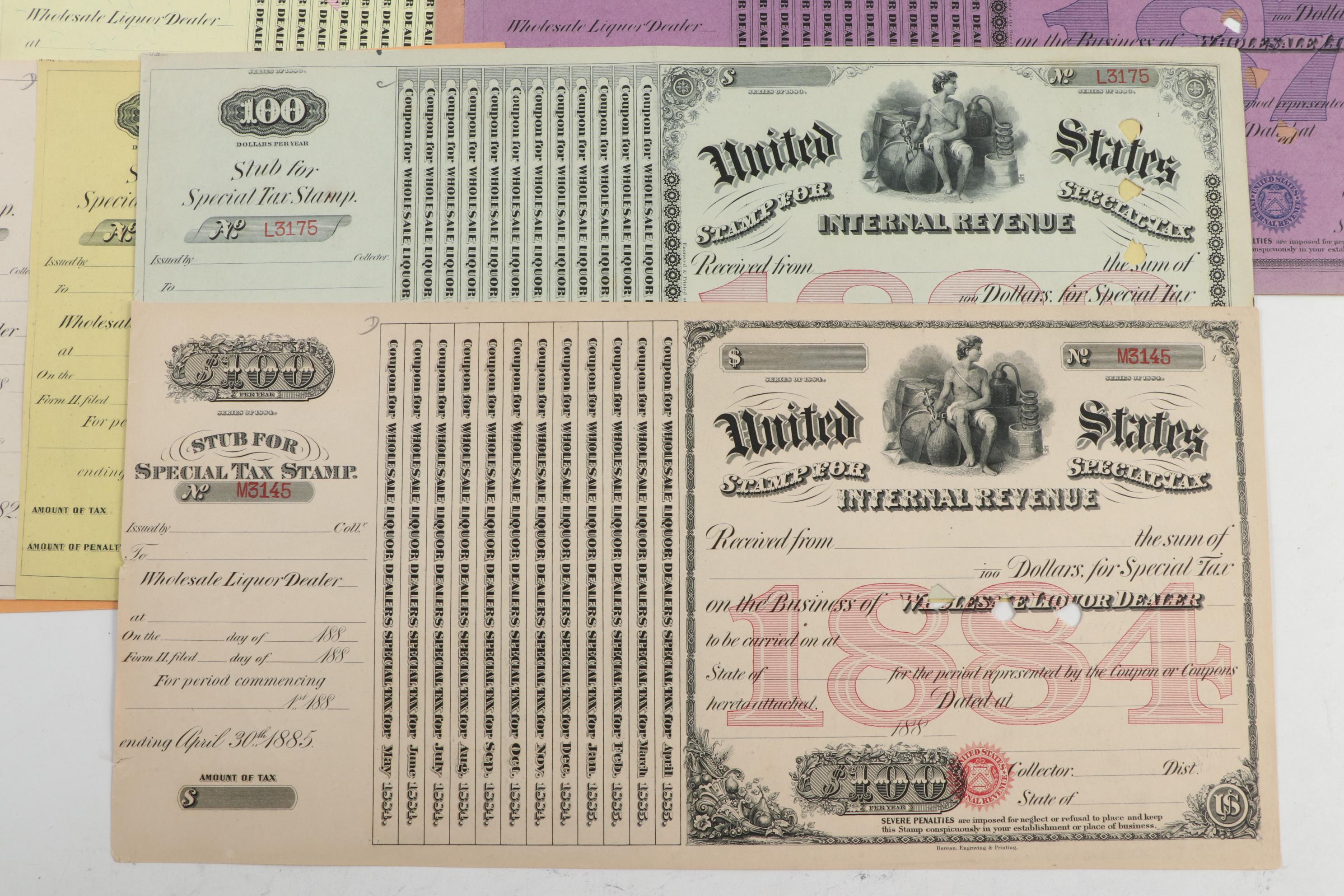 United States Internal Revenue Stamp Special Tax Certificates, 1870s-1880s