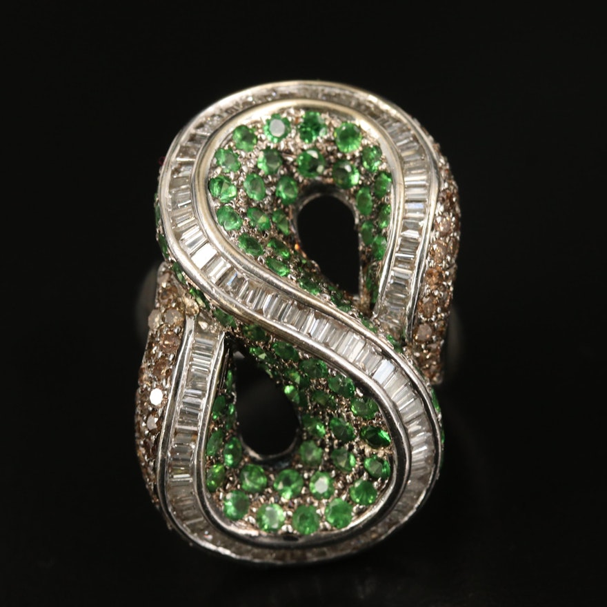 18K 2.90 CTW CTW Diamond and Tsavorite Loop Ring