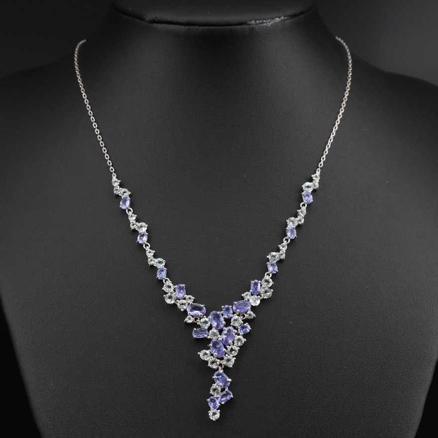 Sterling Aquamarine and Tanzanite Waterfall Necklace