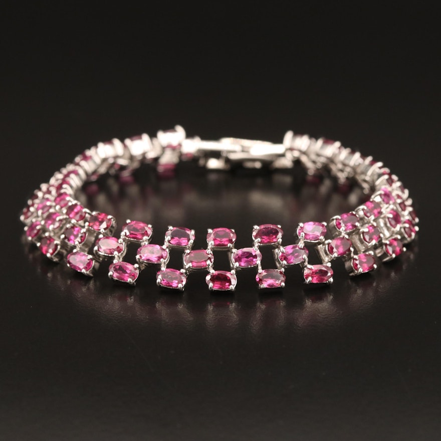 Sterling Rhodolite Garnet Multi-Row Bracelet