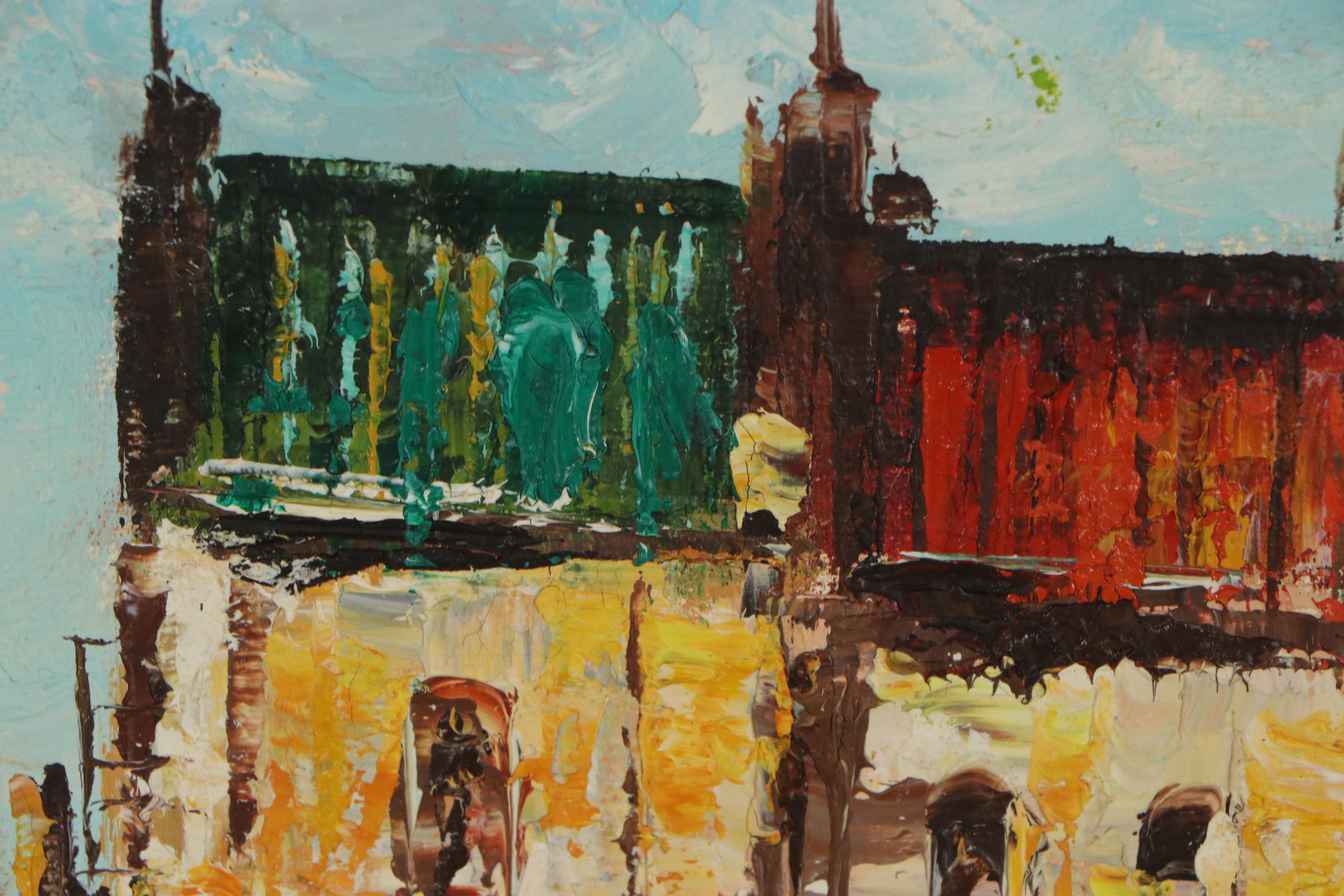 Mary Botto European Street Scene Oil Painting, Late 20th Century