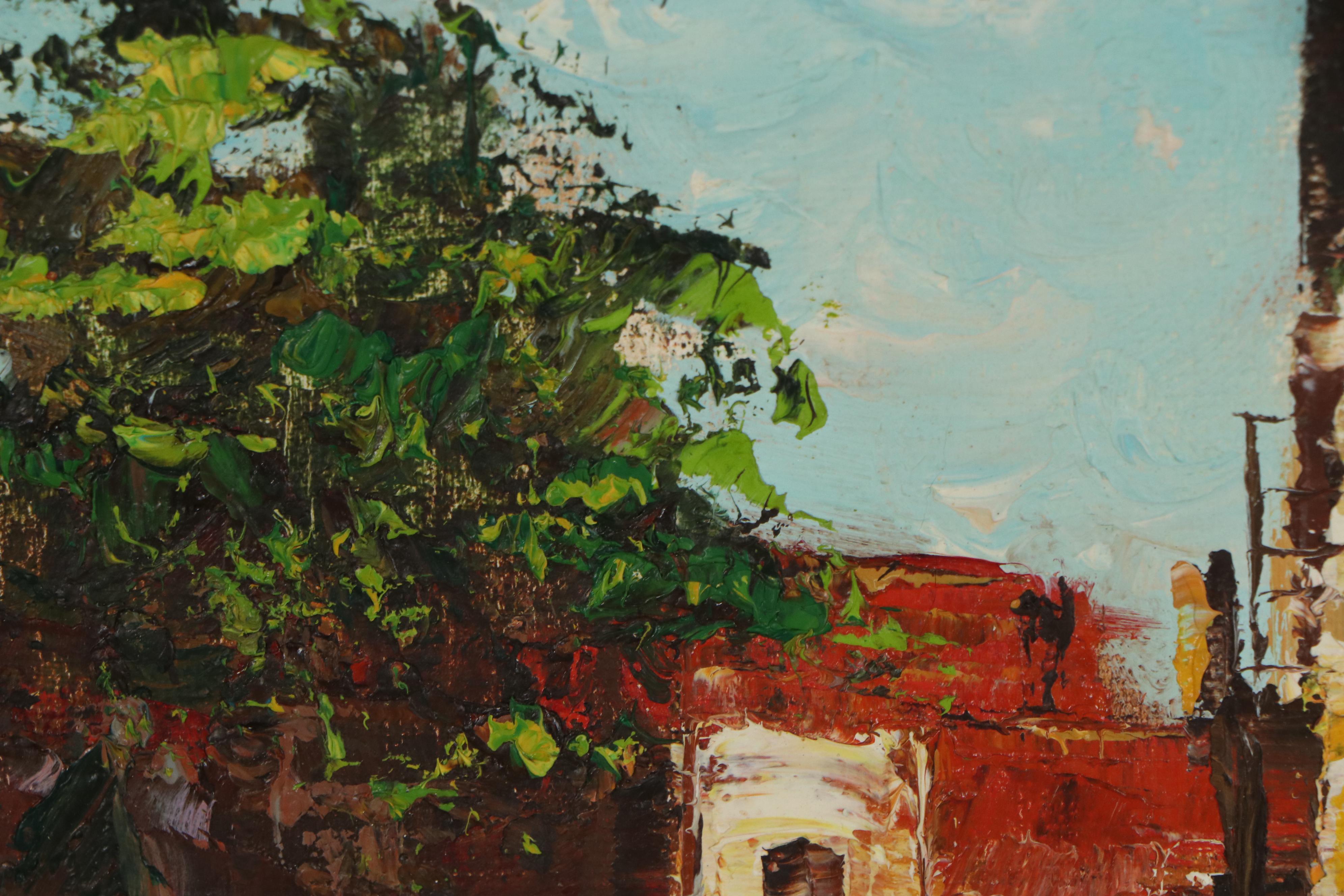 Mary Botto European Street Scene Oil Painting, Late 20th Century