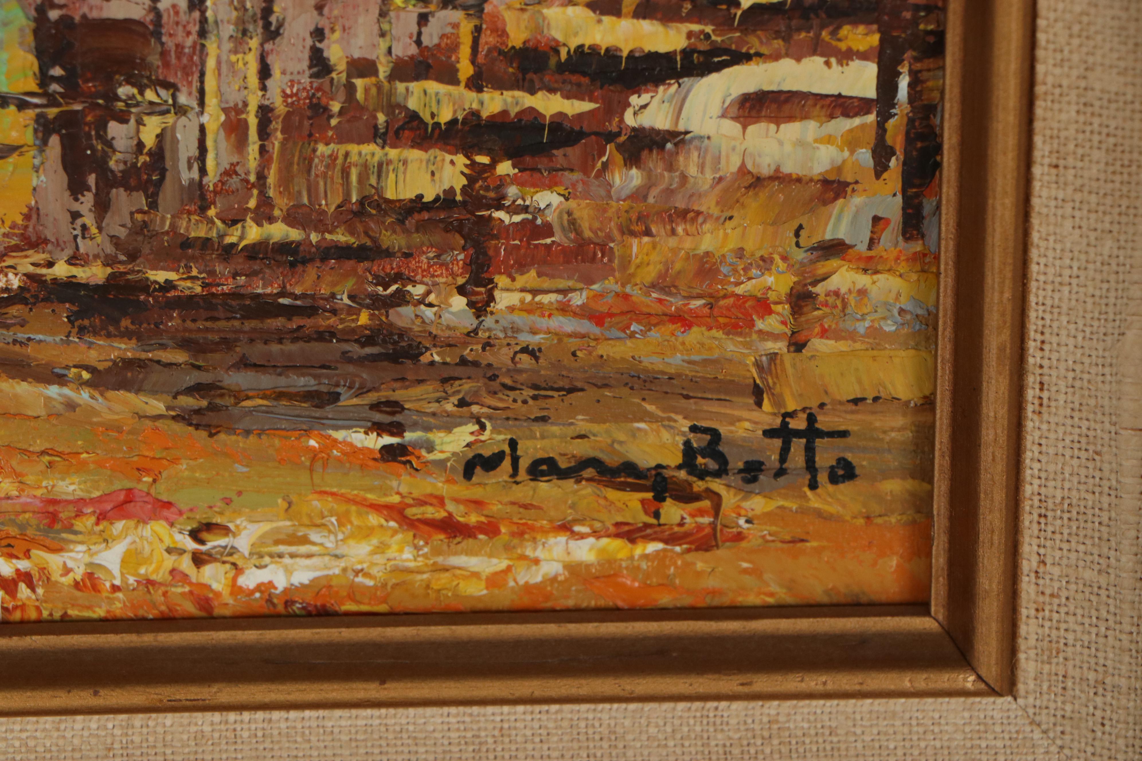 Mary Botto European Street Scene Oil Painting, Late 20th Century