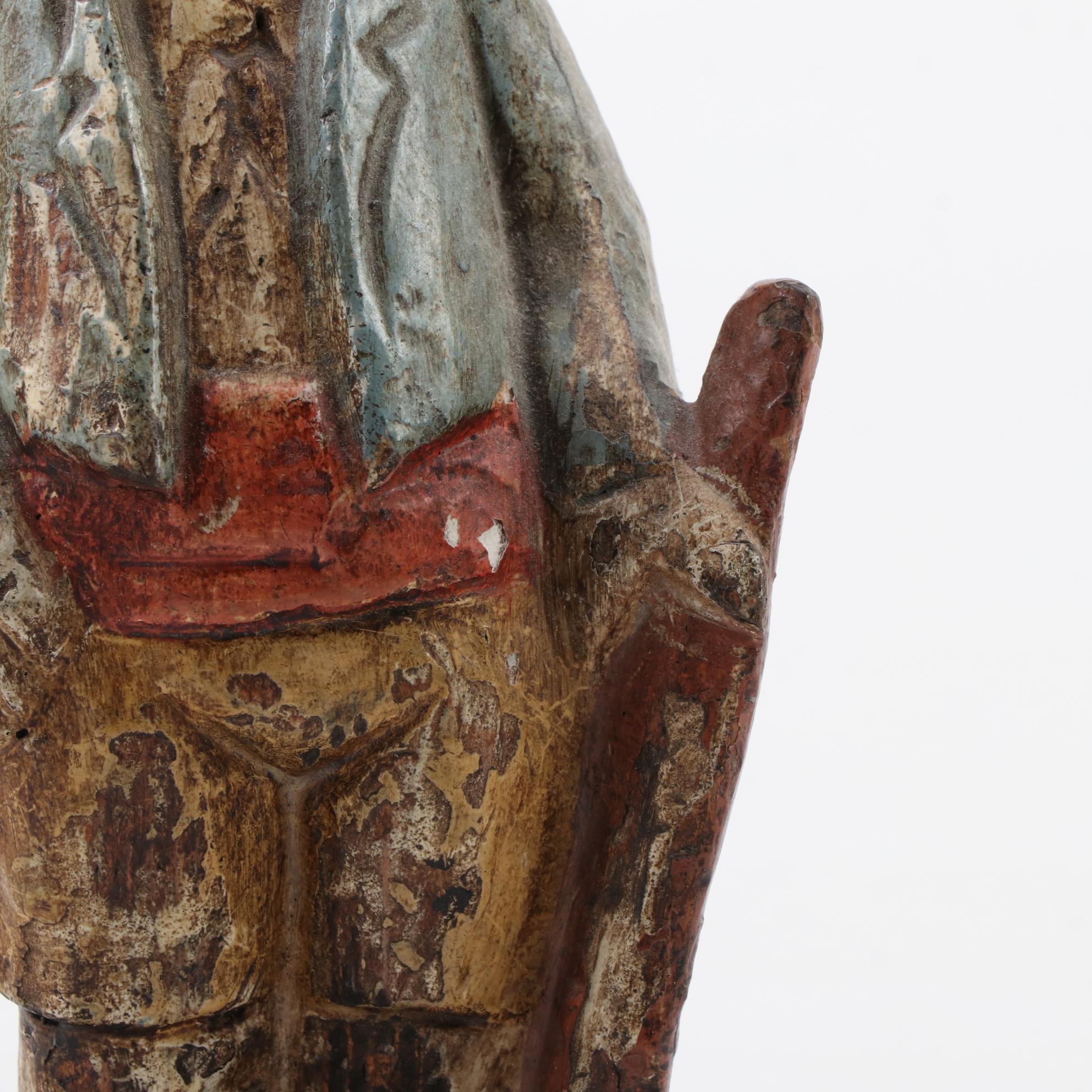 Italian Folk Art Style Wooden Figurine with Painted Hand-Carved Wood Candlestick