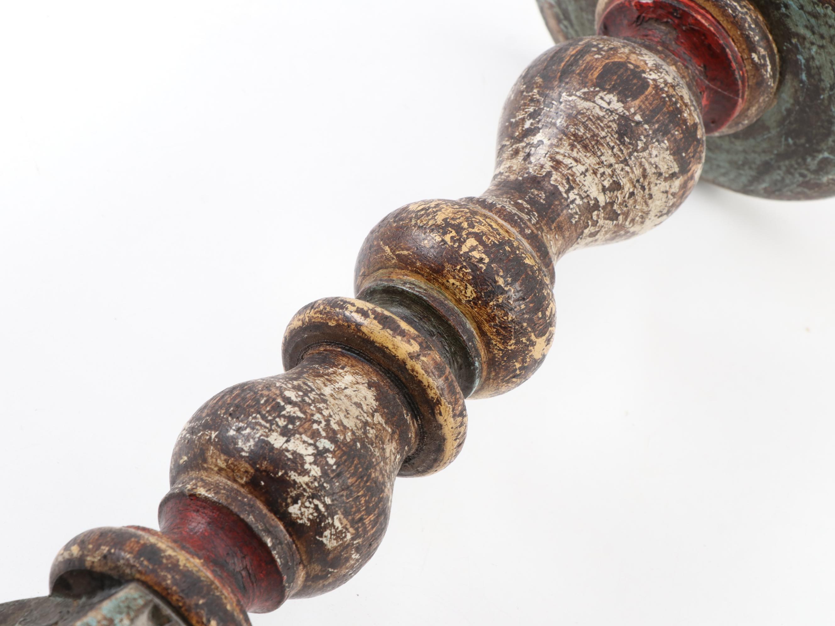 Italian Folk Art Style Wooden Figurine with Painted Hand-Carved Wood Candlestick