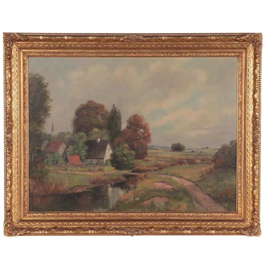 Josef Krotter Oil Painting "Steinbach," Early 20th Century