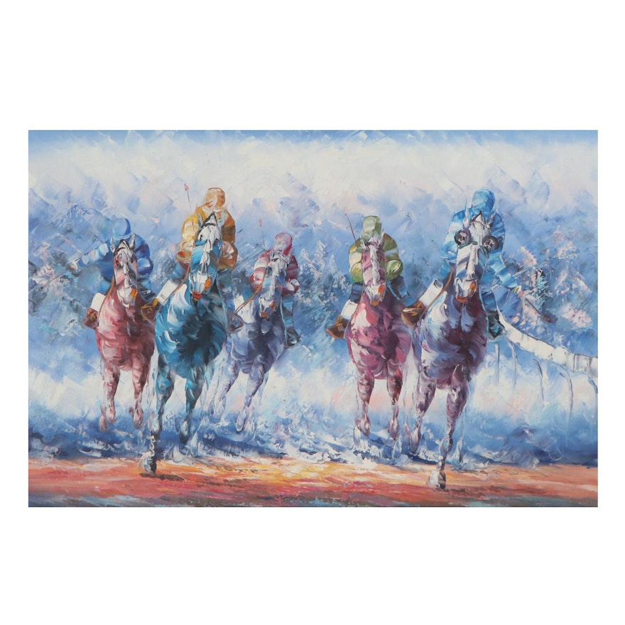 Oil Painting of Racing Jockeys, 21st Century
