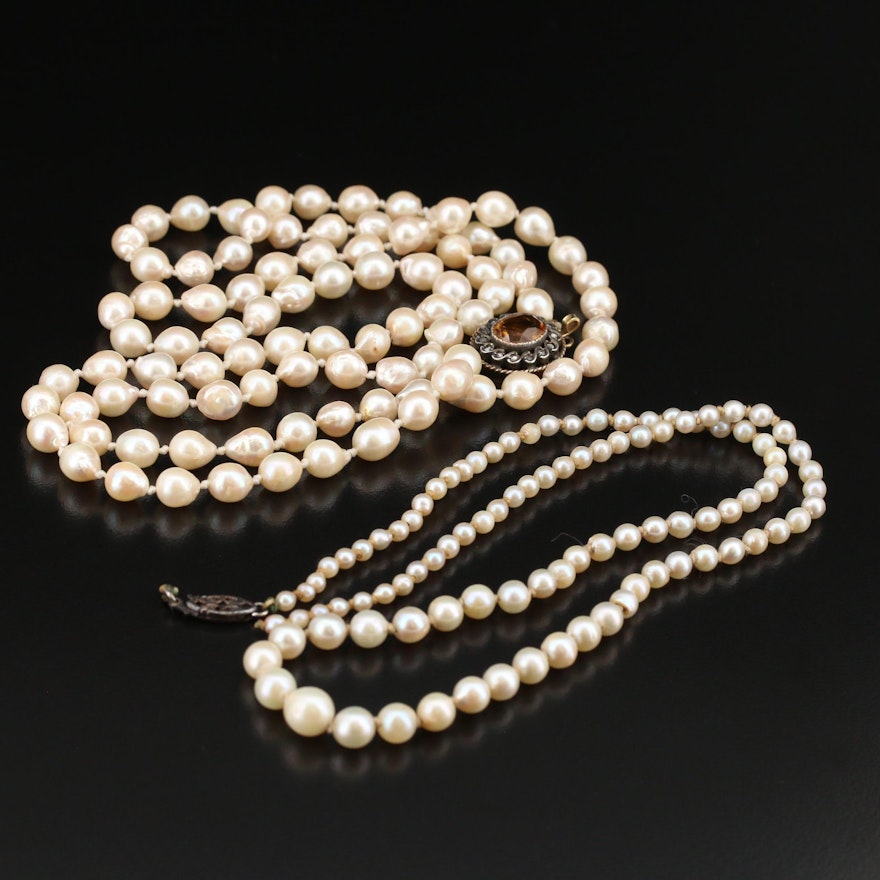 Vintage Pearl Necklaces Featuring Portuguese 18K and 800 Silver