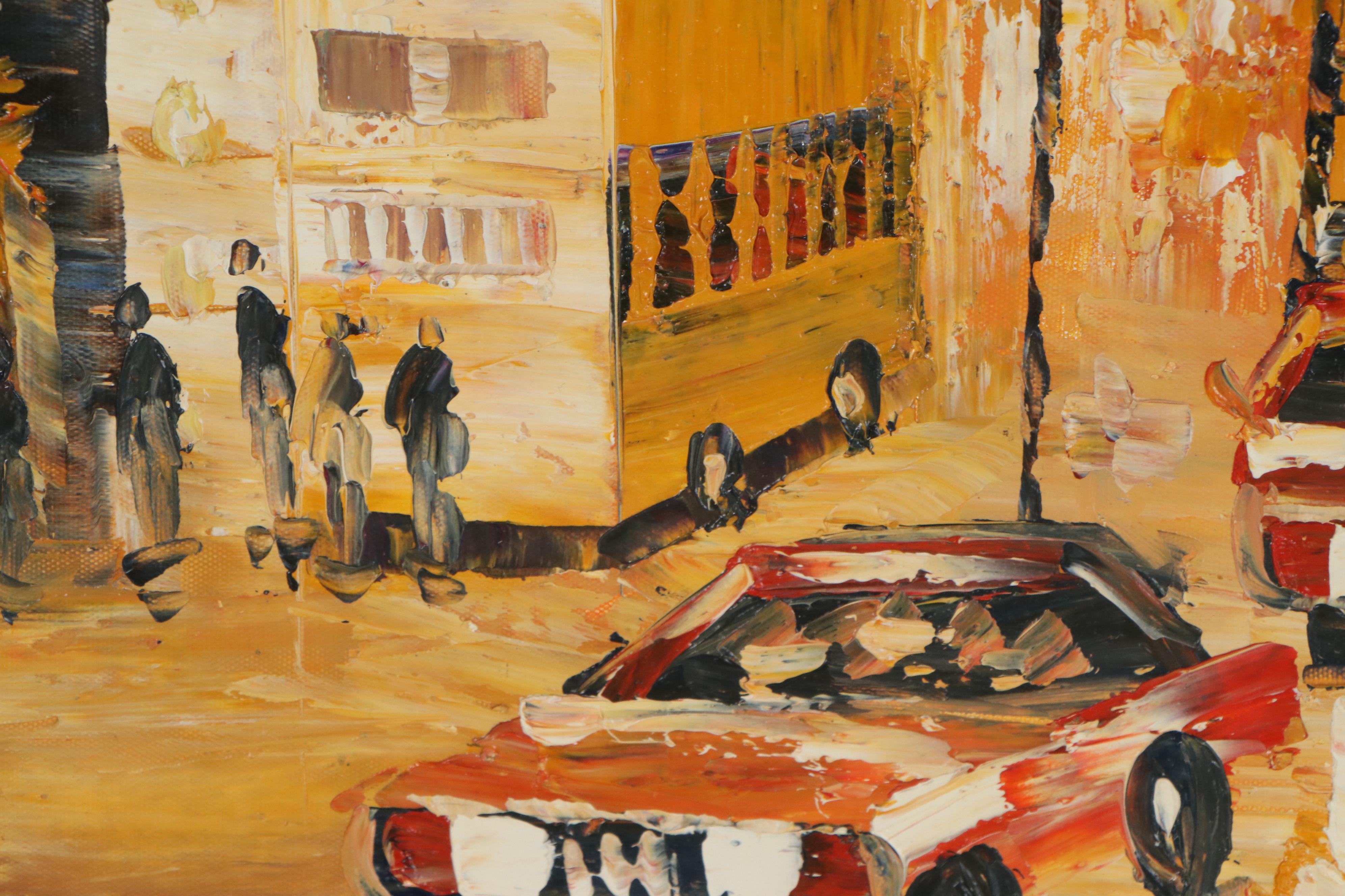 Chinese Street Scene Oil Painting, 21st Century