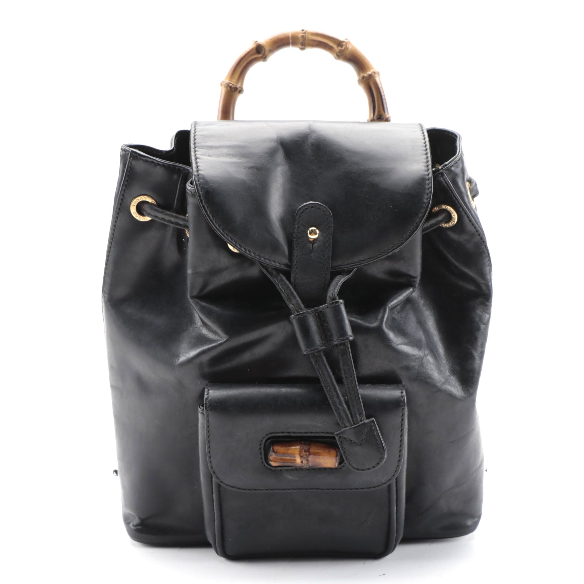 Gucci Bamboo Black Leather Backpack Purse