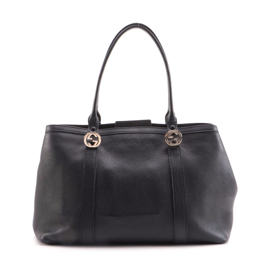 Gucci Miss GG Tote Bag in Black Pebble Grained Leather