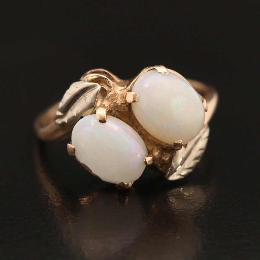 10K Opal Ring with Foliate Accents