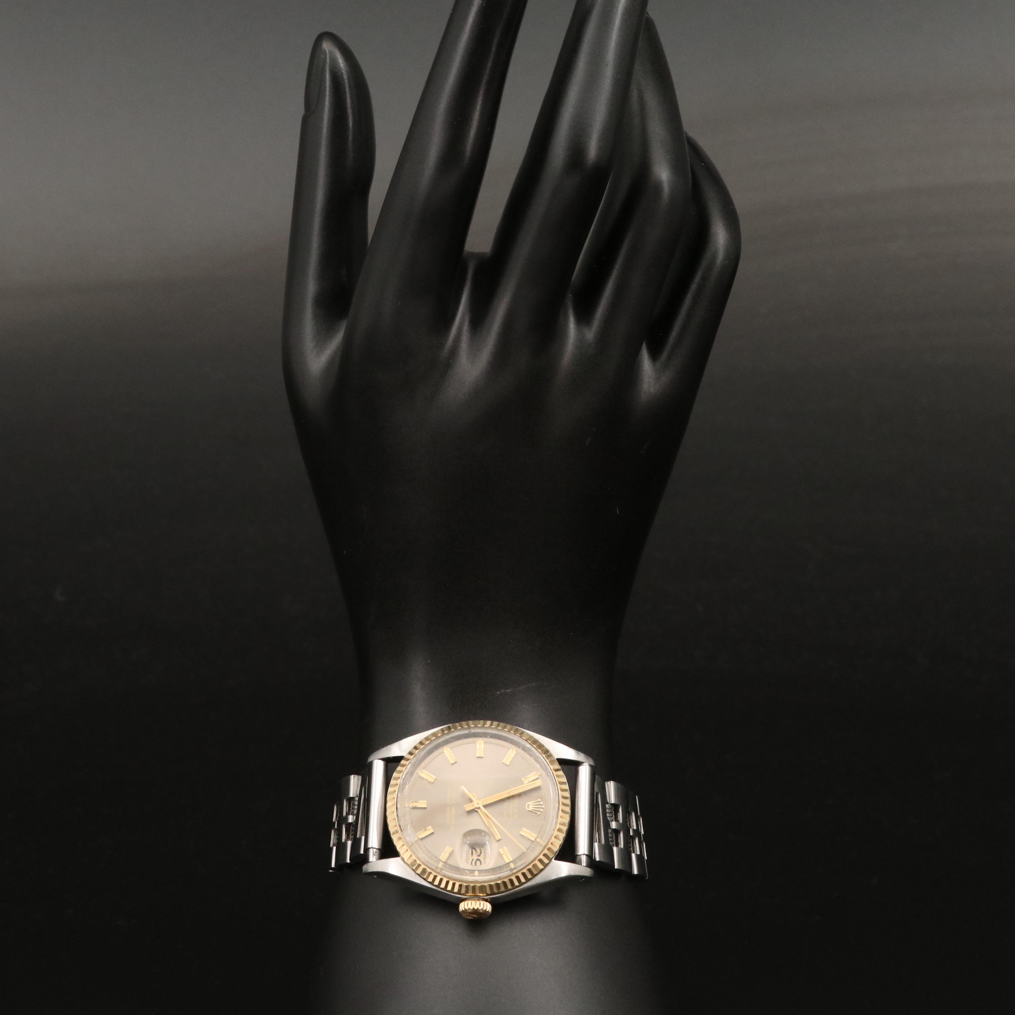 1971 Rolex Datejust 18K and Stainless Steel Watch with Gray Pie Pan Dial