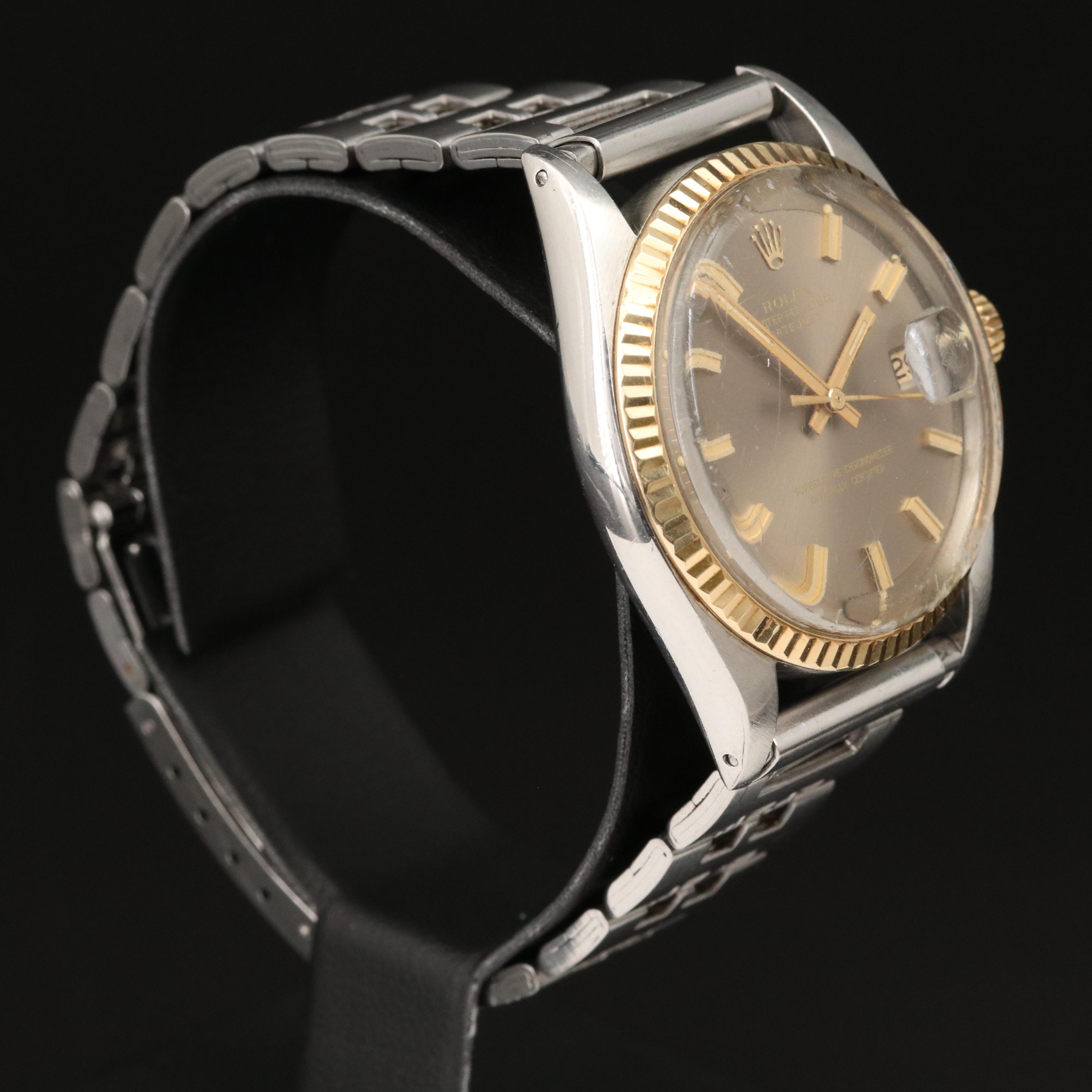 1971 Rolex Datejust 18K and Stainless Steel Watch with Gray Pie Pan Dial