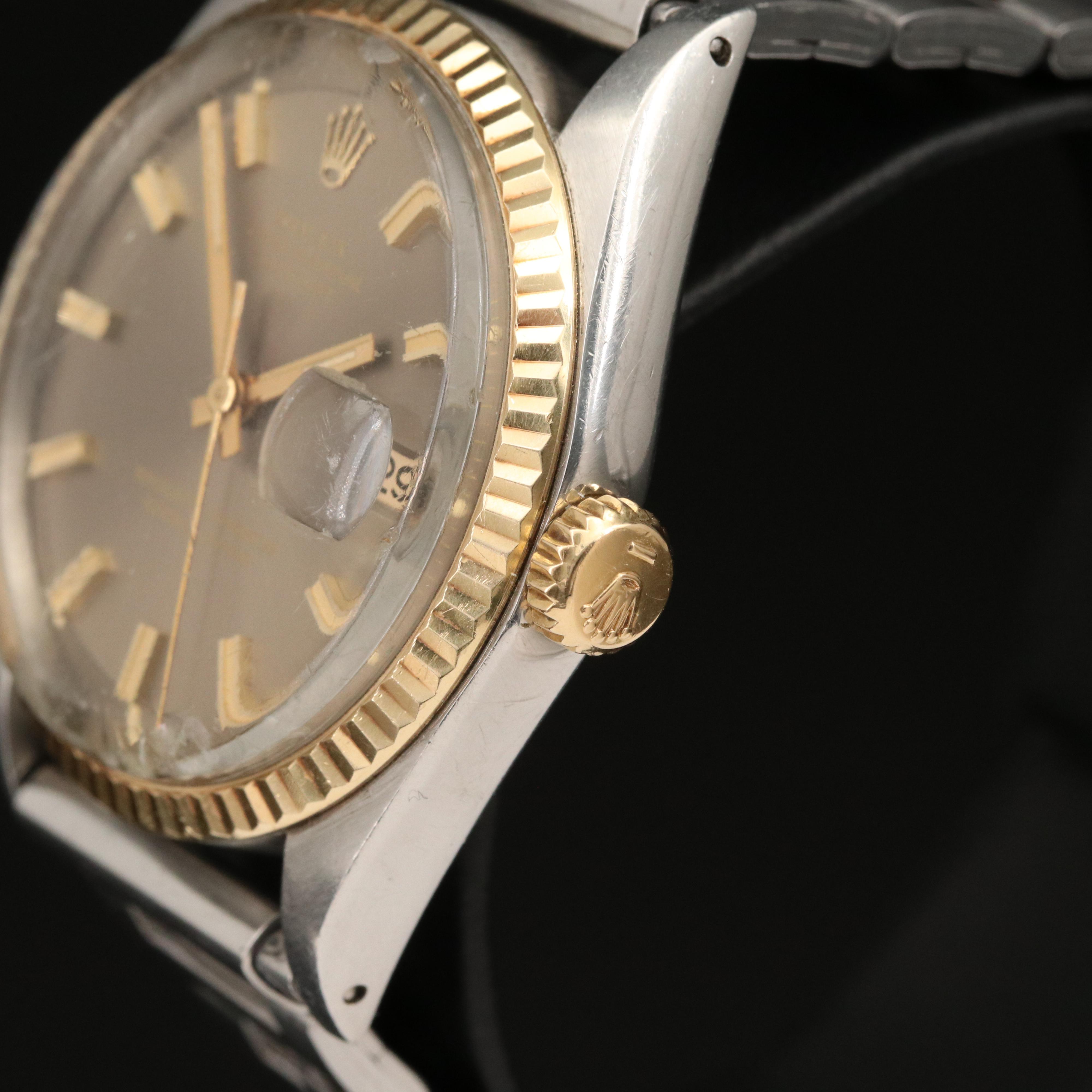 1971 Rolex Datejust 18K and Stainless Steel Watch with Gray Pie Pan Dial