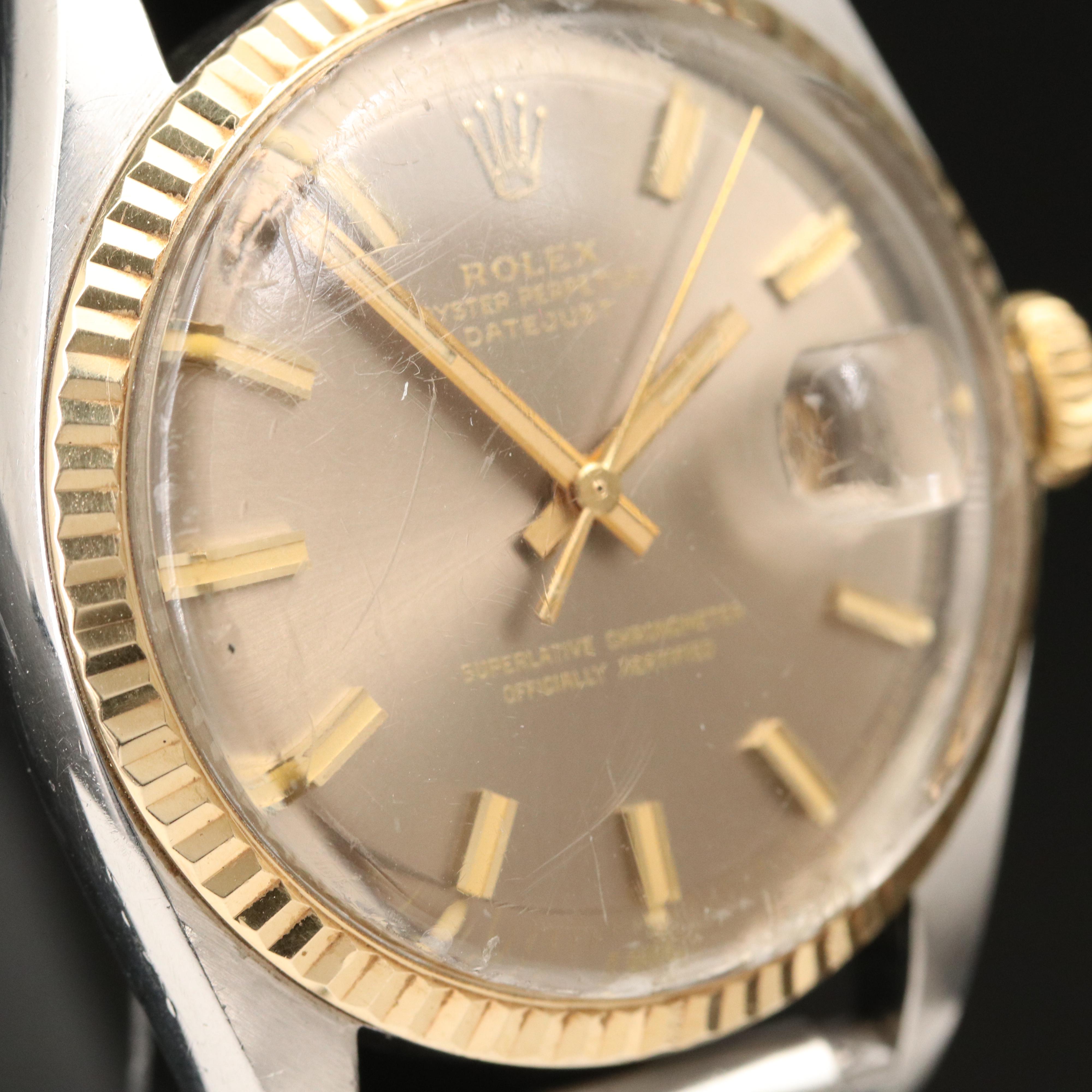 1971 Rolex Datejust 18K and Stainless Steel Watch with Gray Pie Pan Dial