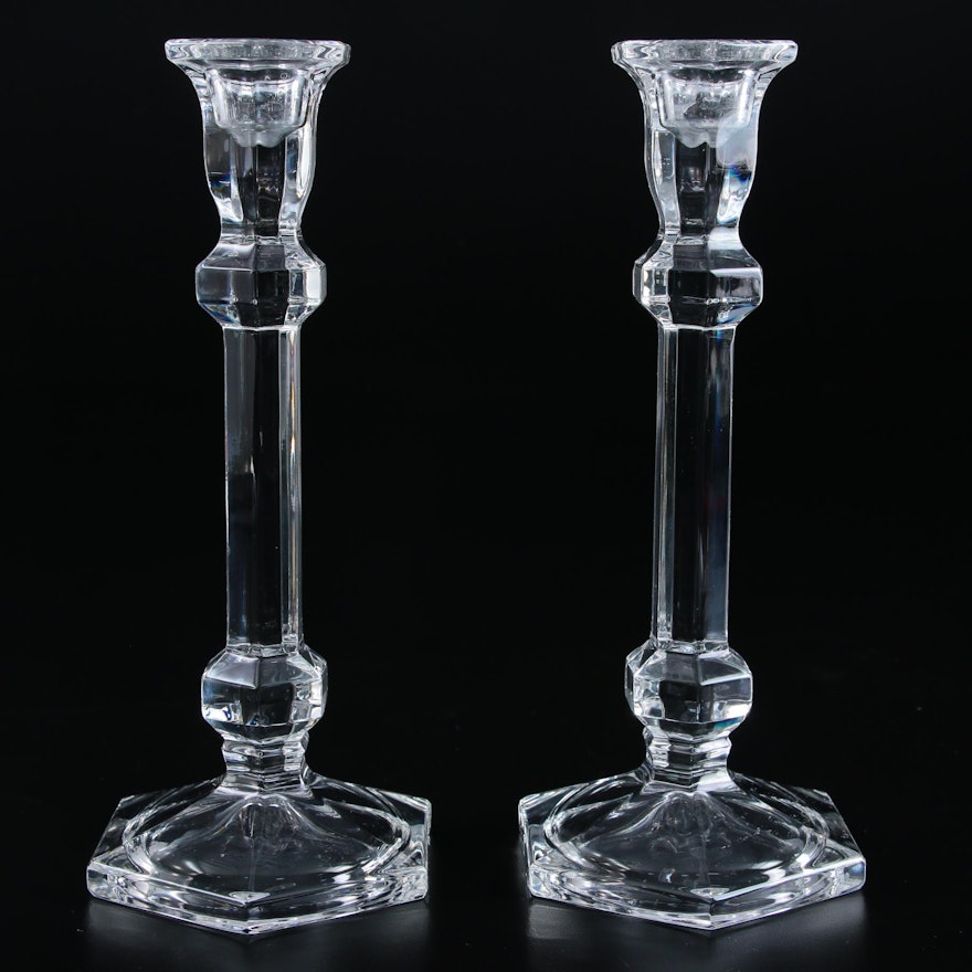 Pair of Crystal Column Candlesticks