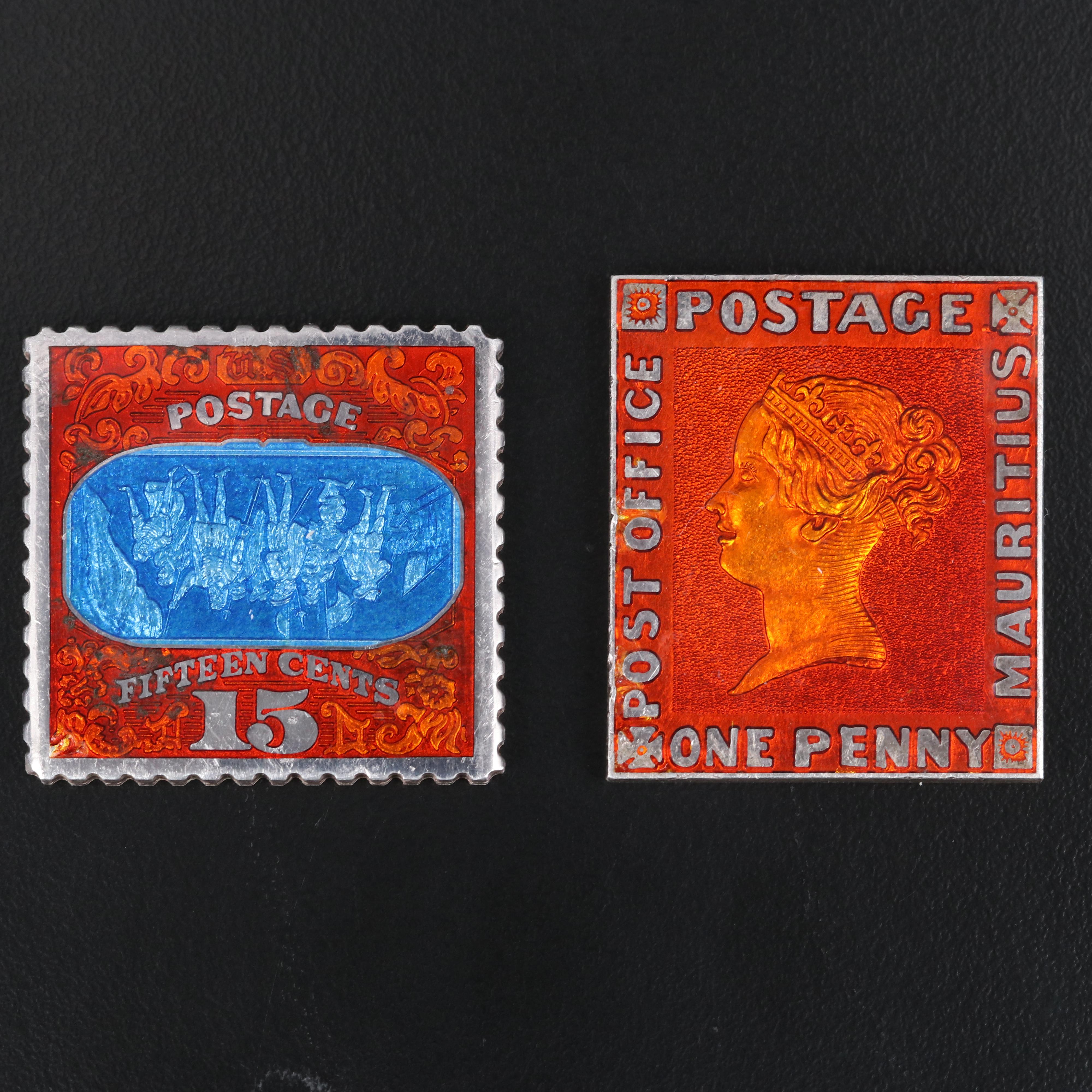 Two Postage Stamp Themed .999 Fine Silver Bars