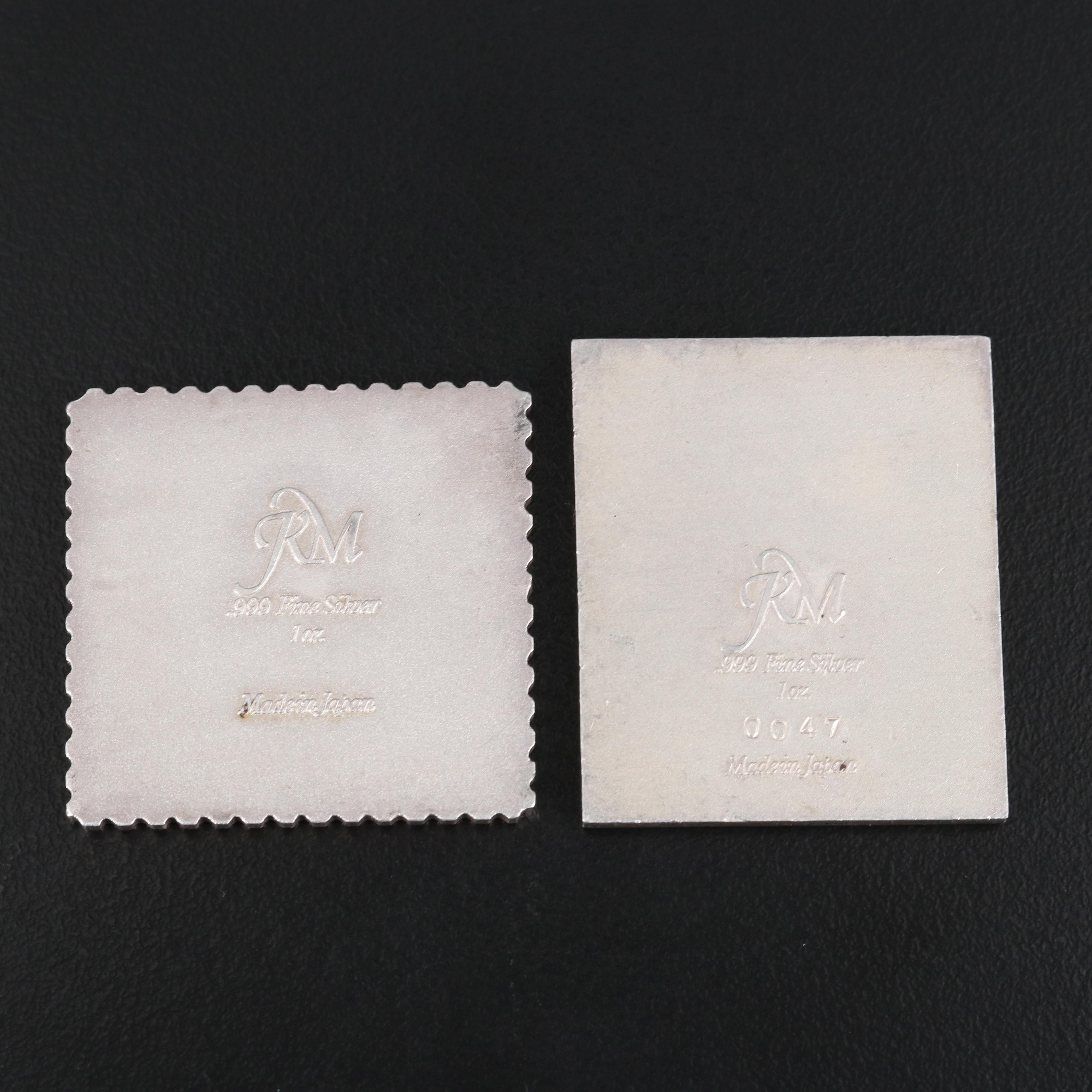Two Postage Stamp Themed .999 Fine Silver Bars