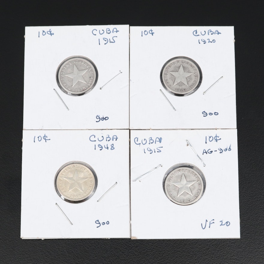 Cuban Silver 10-Centavos Coins, 1915, 1920, and 1948