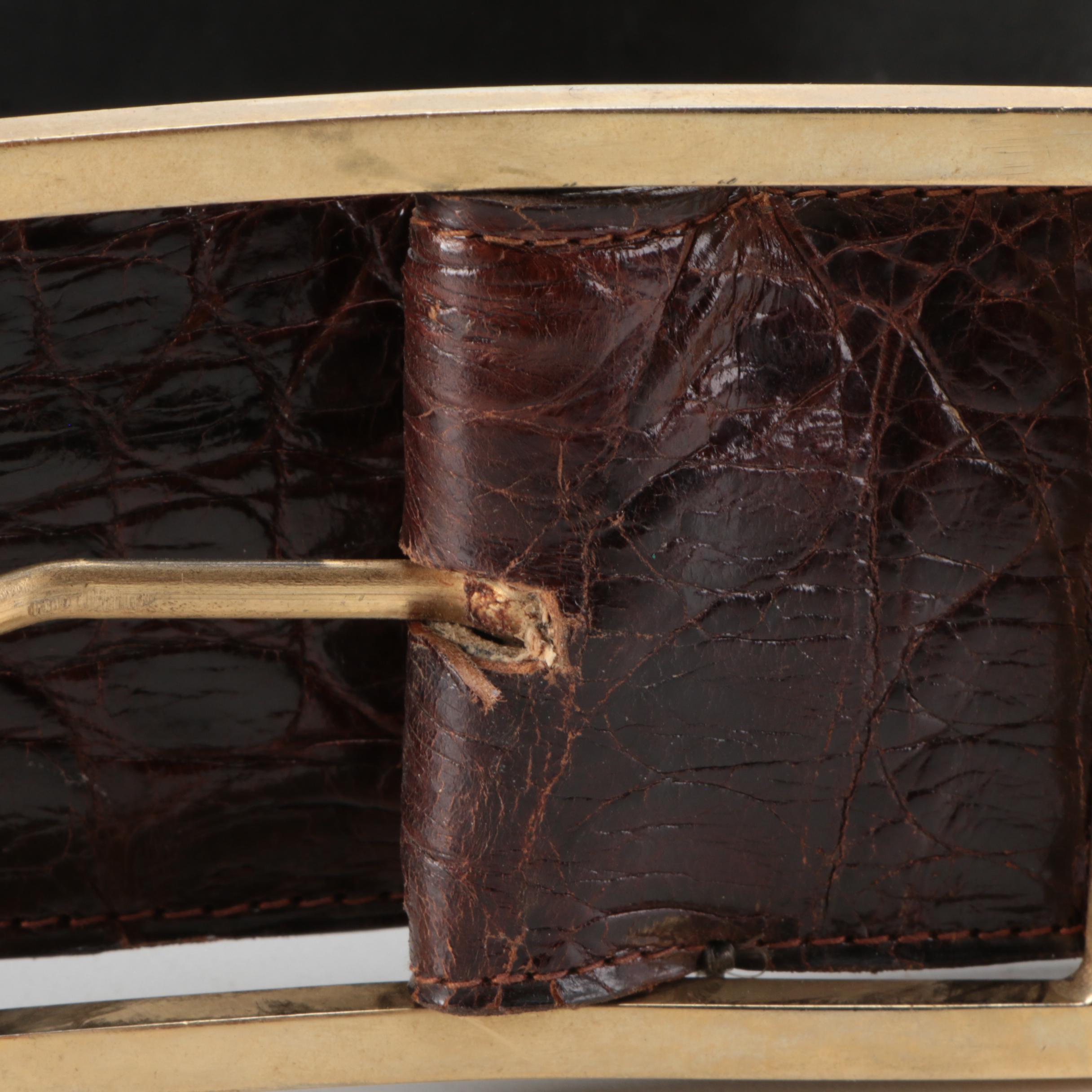 Argentinian Caiman Skin Belt with Gold-Tone Buckle