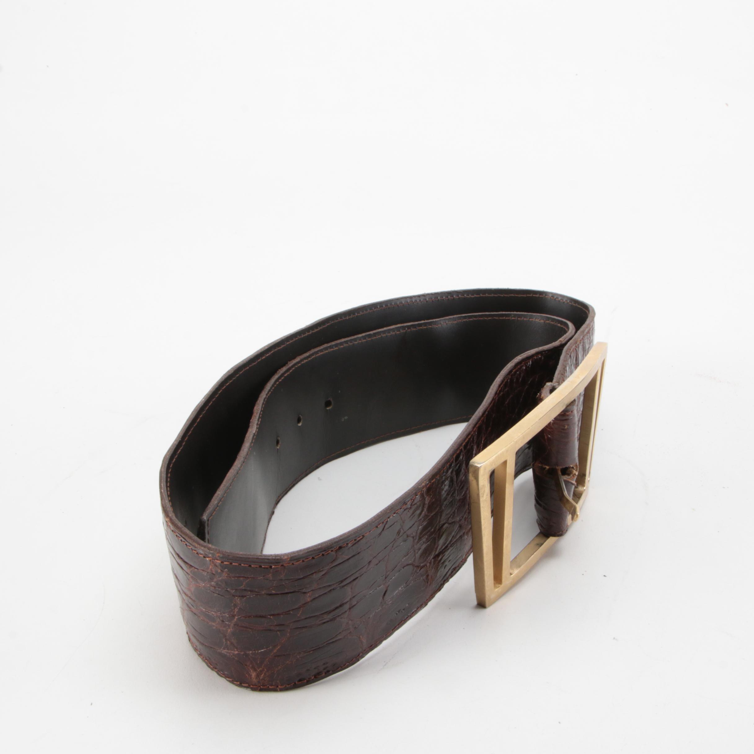 Argentinian Caiman Skin Belt with Gold-Tone Buckle