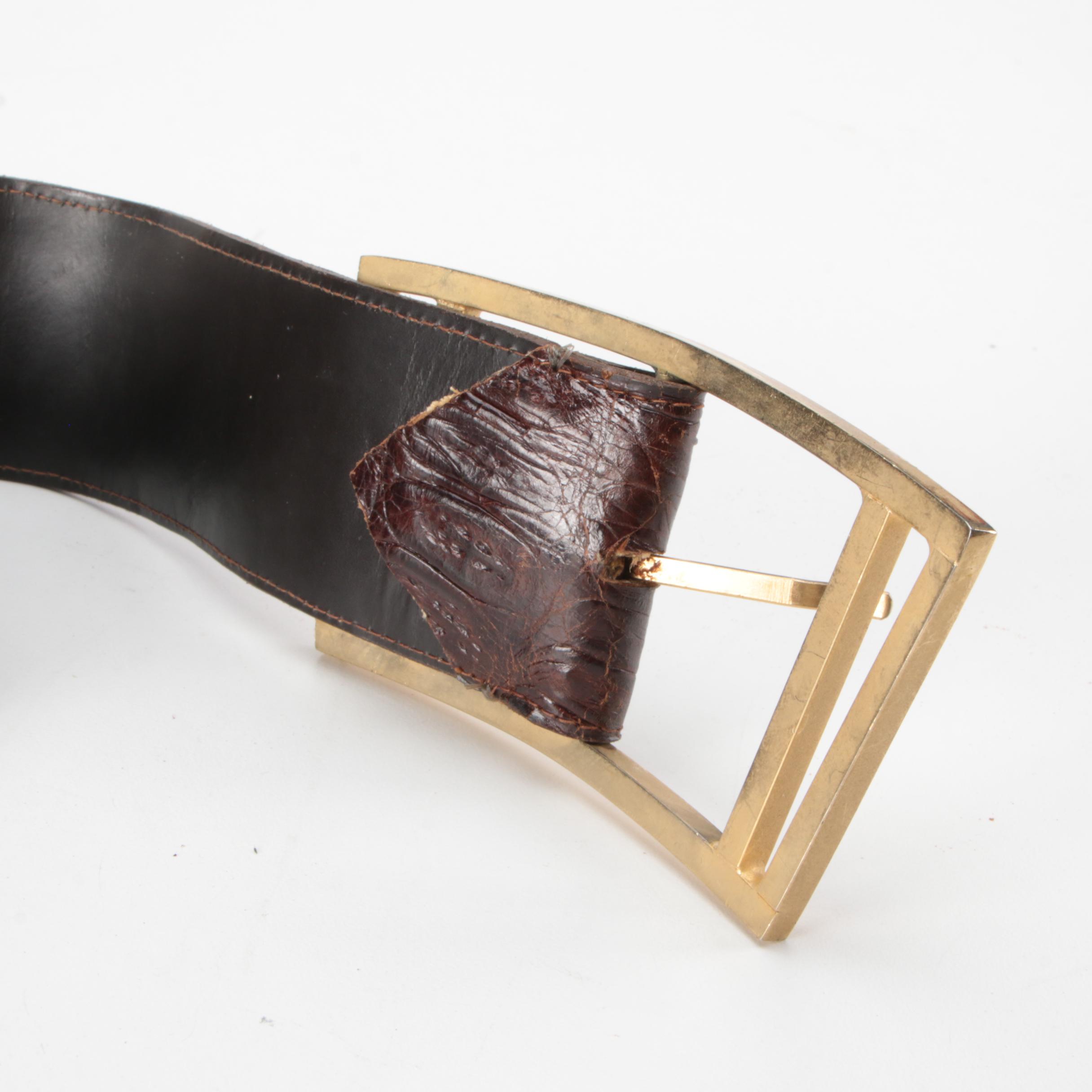 Argentinian Caiman Skin Belt with Gold-Tone Buckle