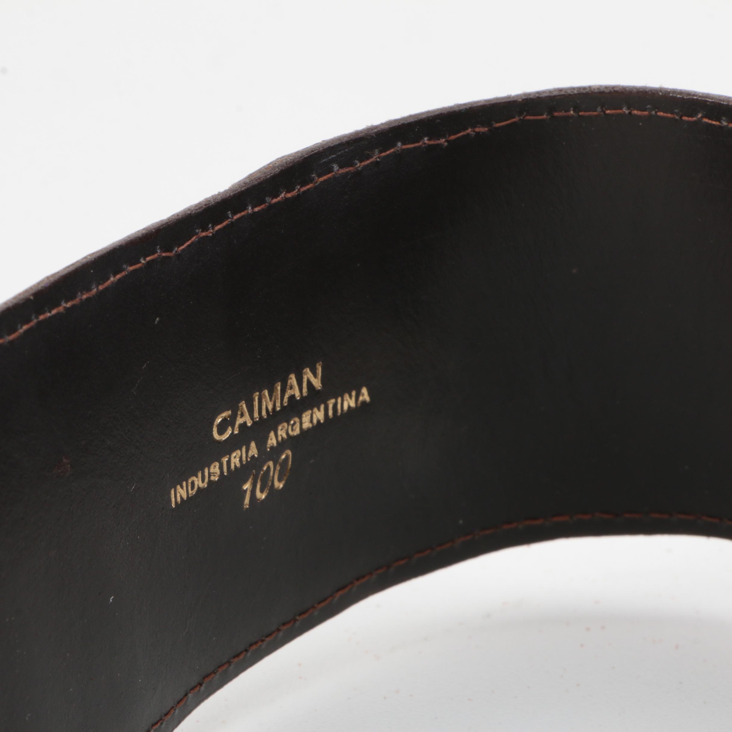 Argentinian Caiman Skin Belt with Gold-Tone Buckle