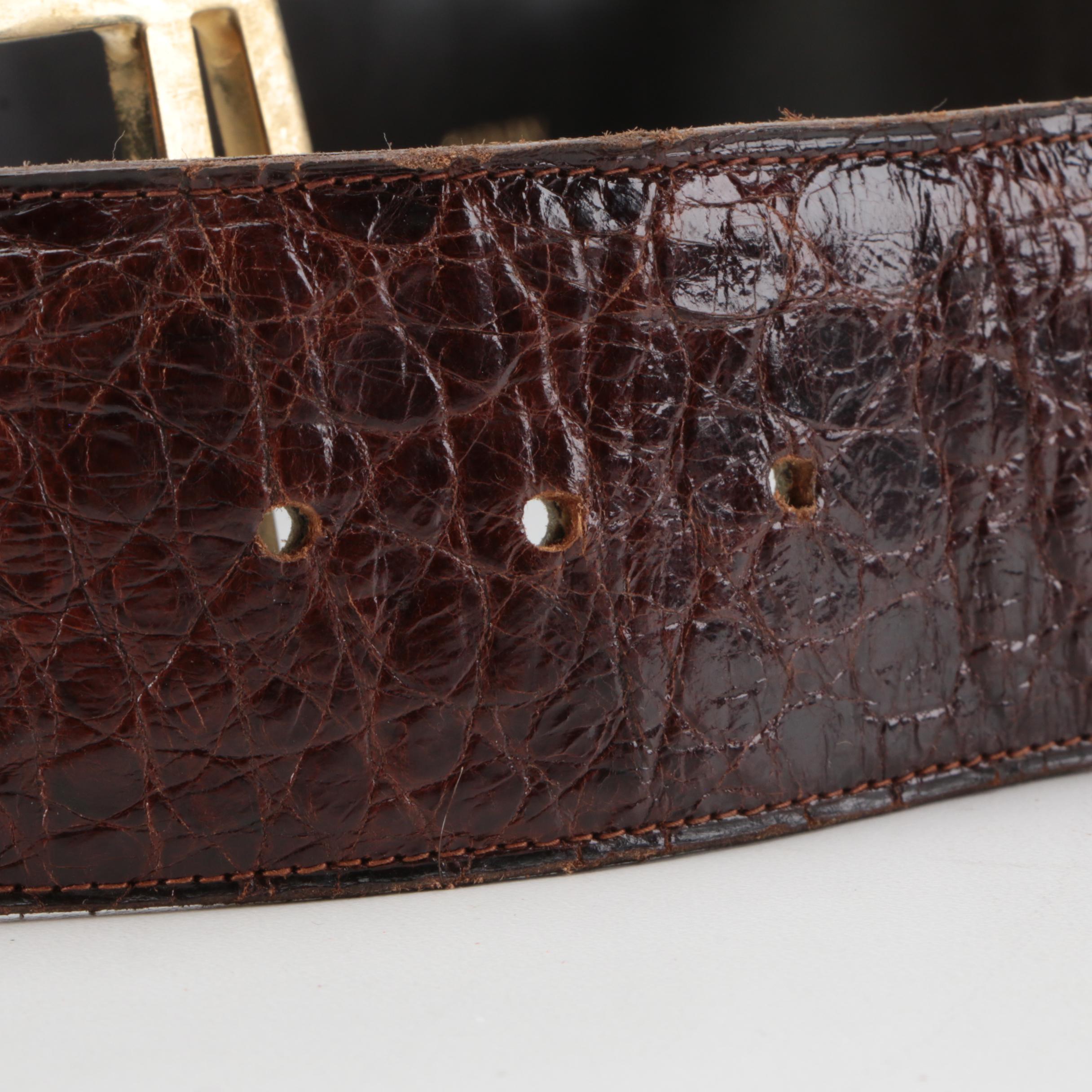 Argentinian Caiman Skin Belt with Gold-Tone Buckle