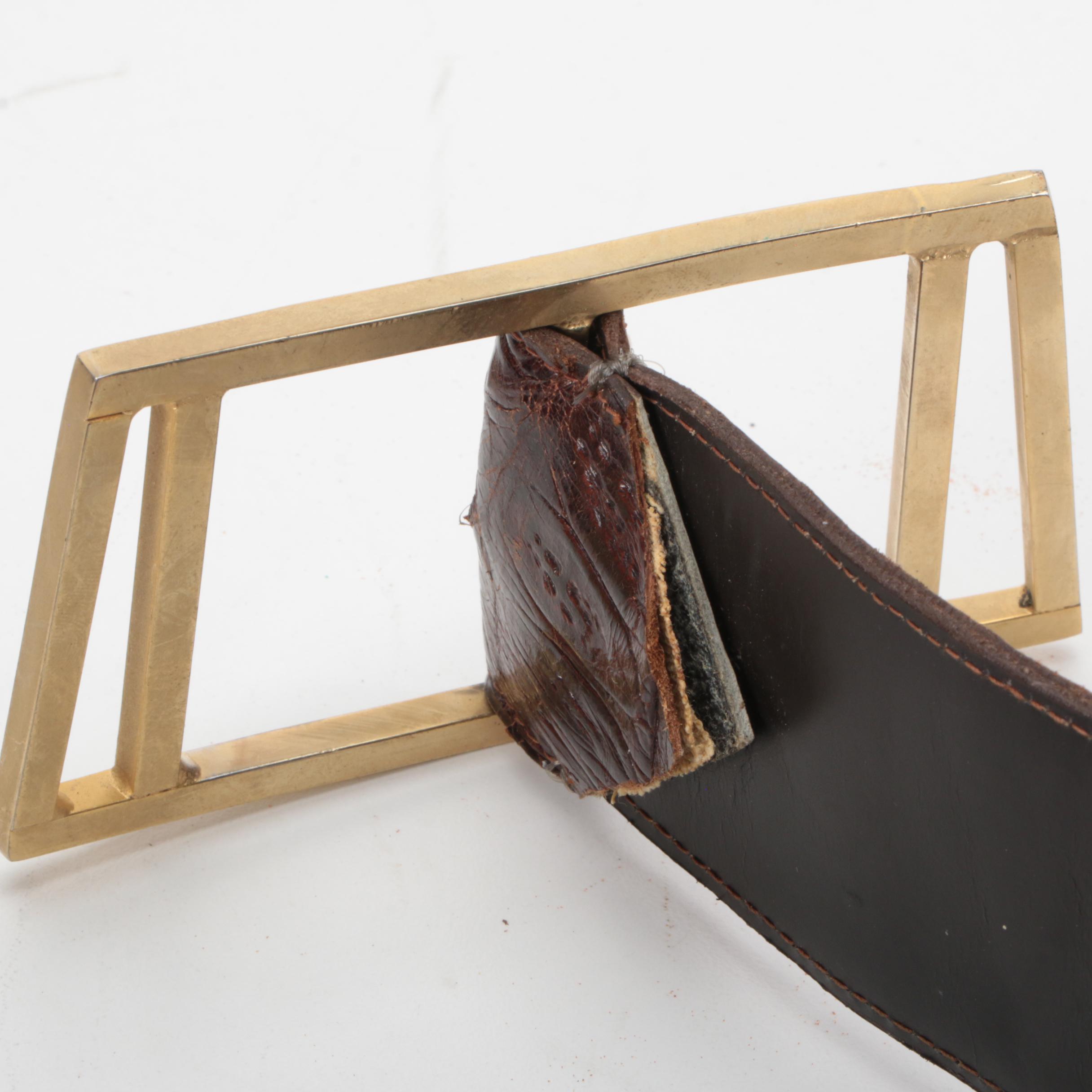 Argentinian Caiman Skin Belt with Gold-Tone Buckle