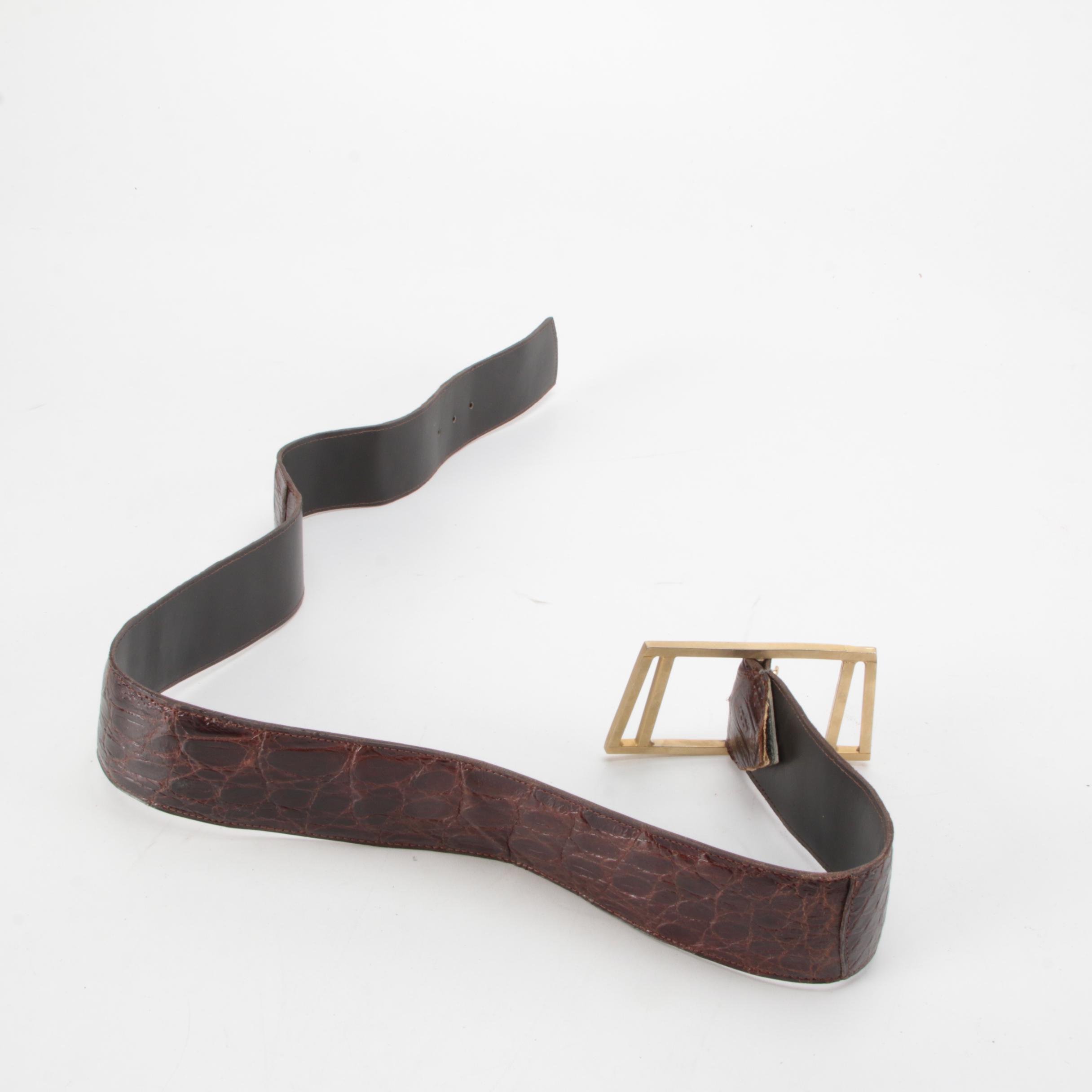 Argentinian Caiman Skin Belt with Gold-Tone Buckle