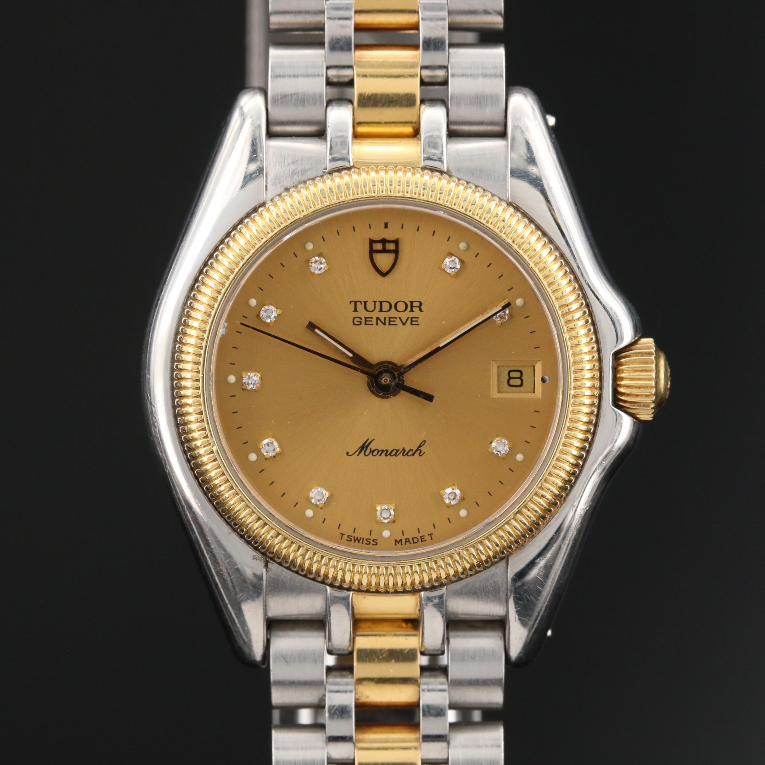 Tudor "Monarch" 18K and Stainless Steel Diamond Dial Quartz Watch