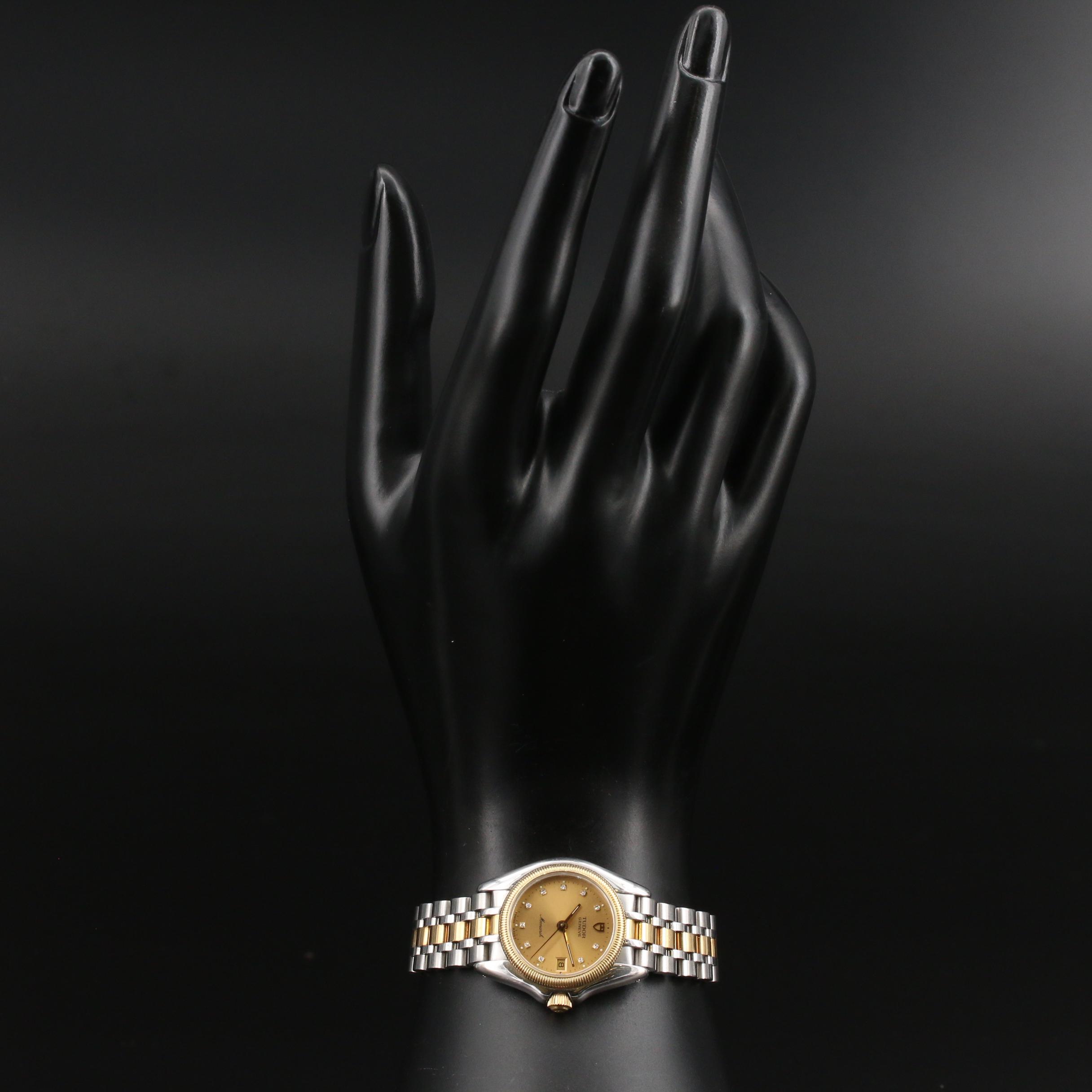 Tudor "Monarch" 18K and Stainless Steel Diamond Dial Quartz Watch