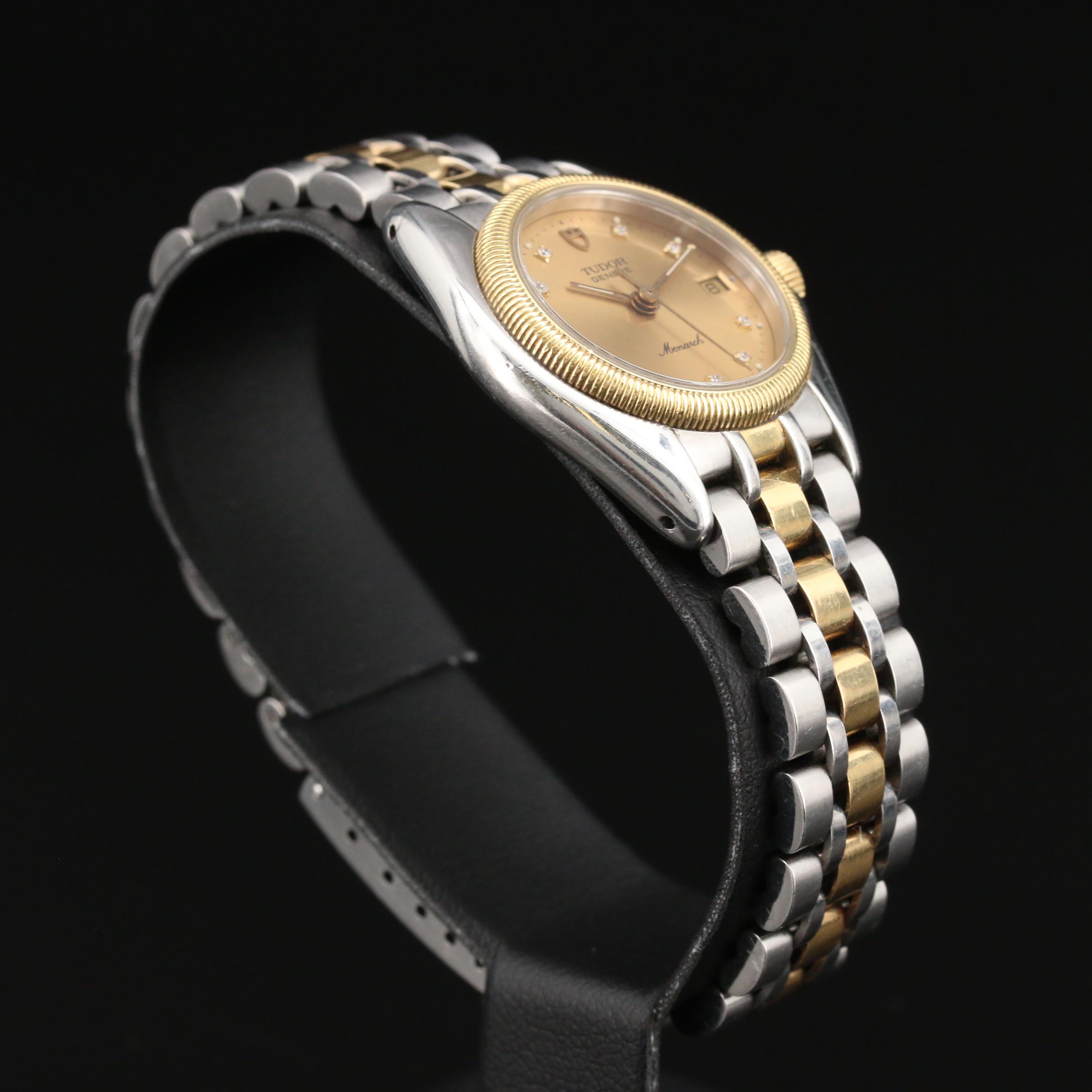Tudor "Monarch" 18K and Stainless Steel Diamond Dial Quartz Watch