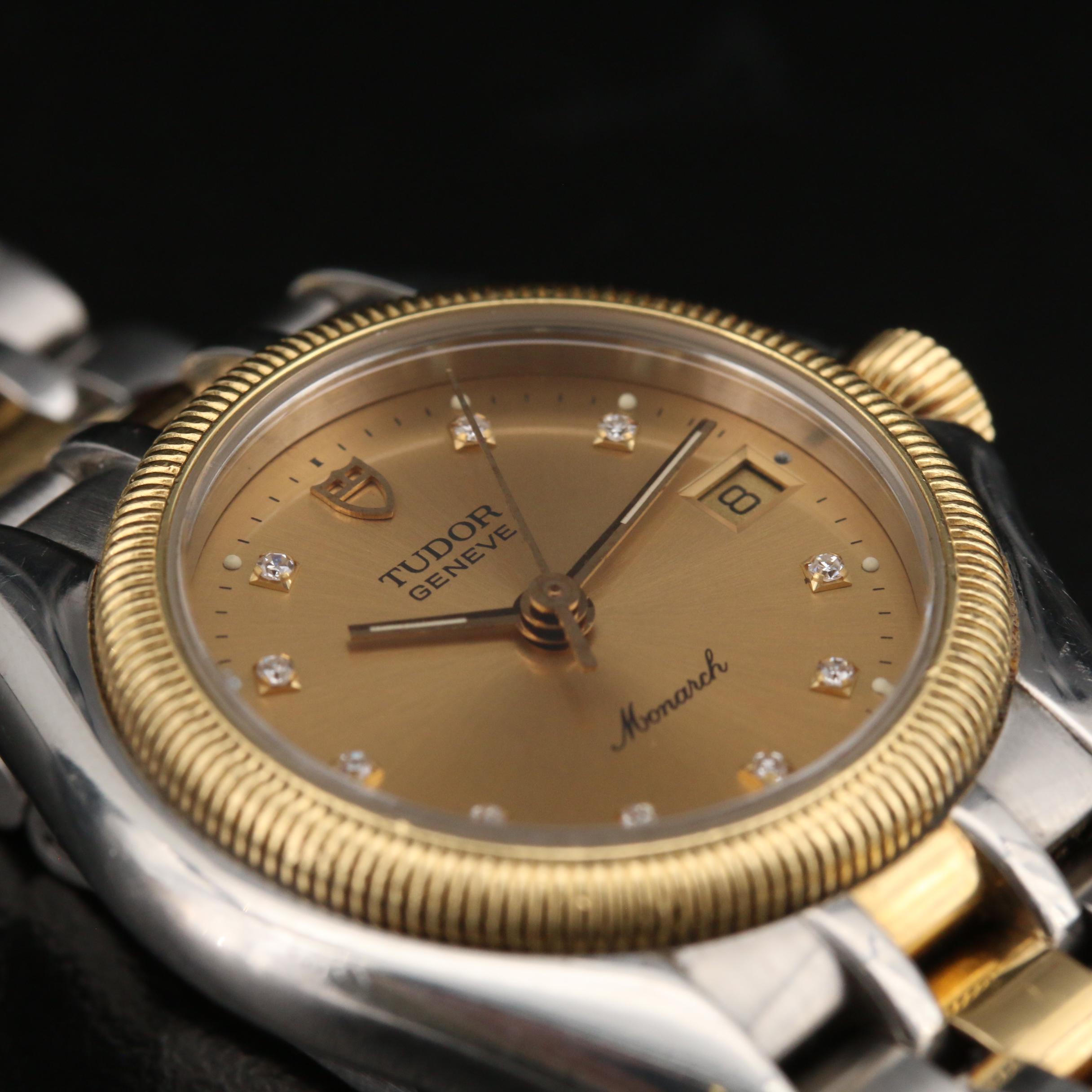 Tudor "Monarch" 18K and Stainless Steel Diamond Dial Quartz Watch