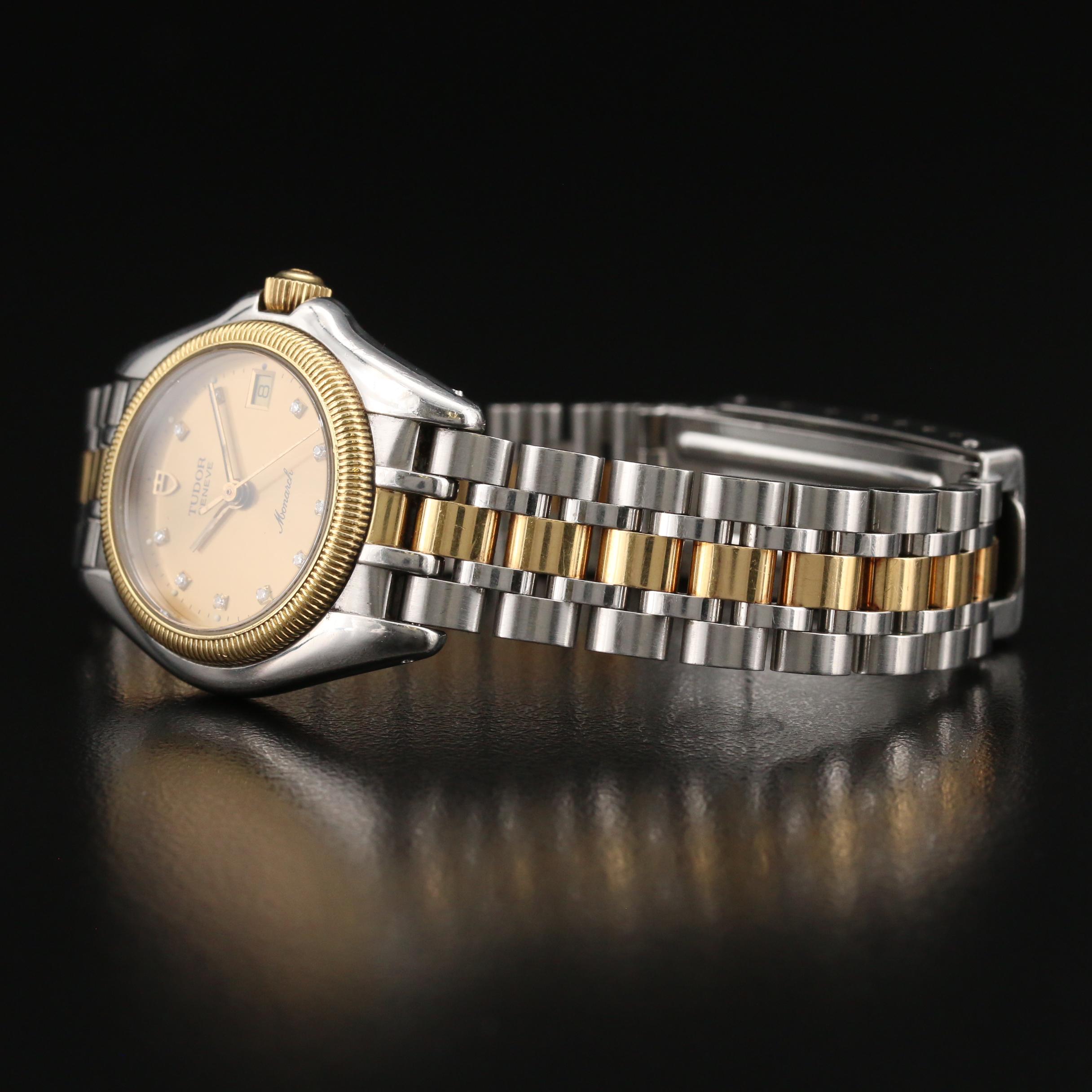 Tudor "Monarch" 18K and Stainless Steel Diamond Dial Quartz Watch