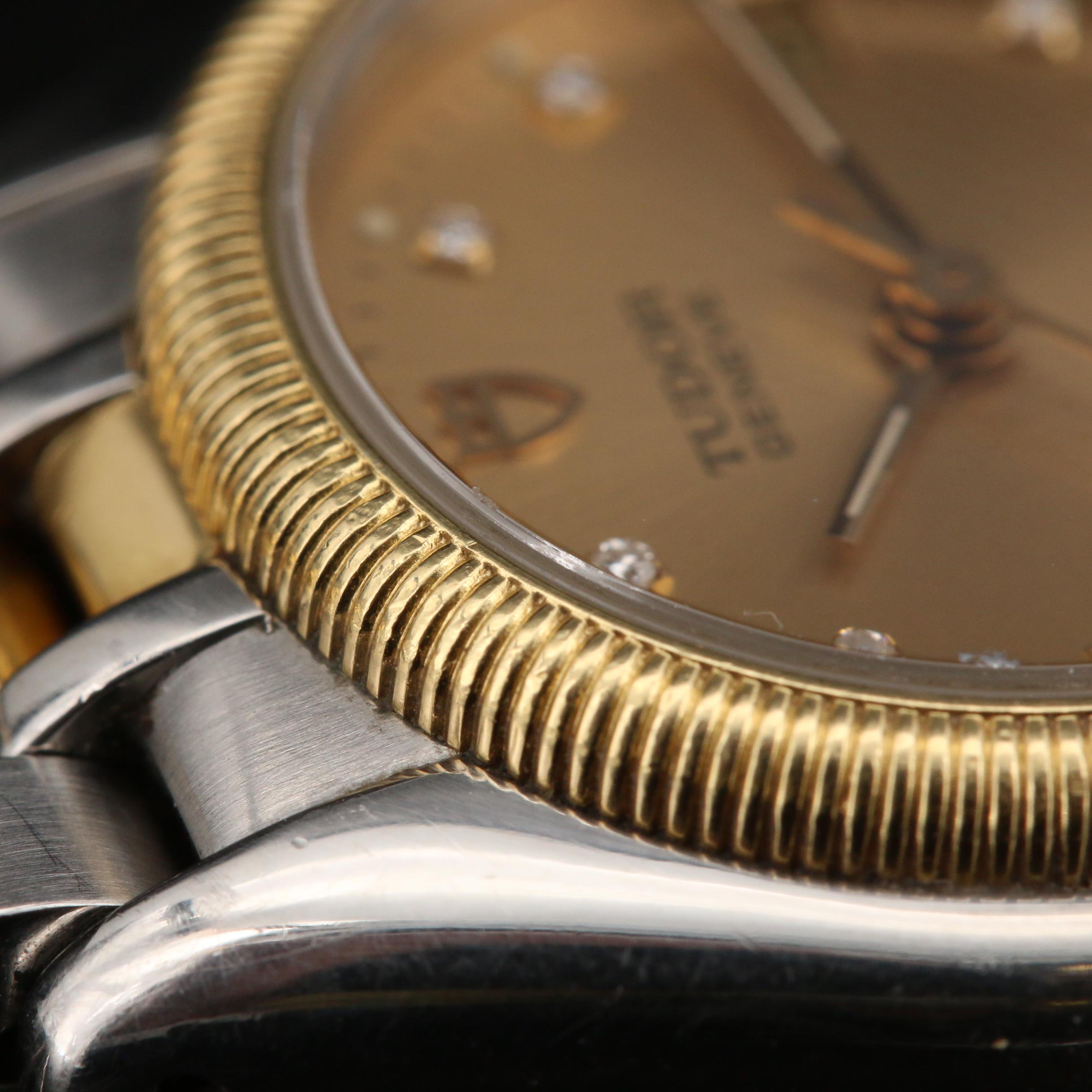 Tudor "Monarch" 18K and Stainless Steel Diamond Dial Quartz Watch