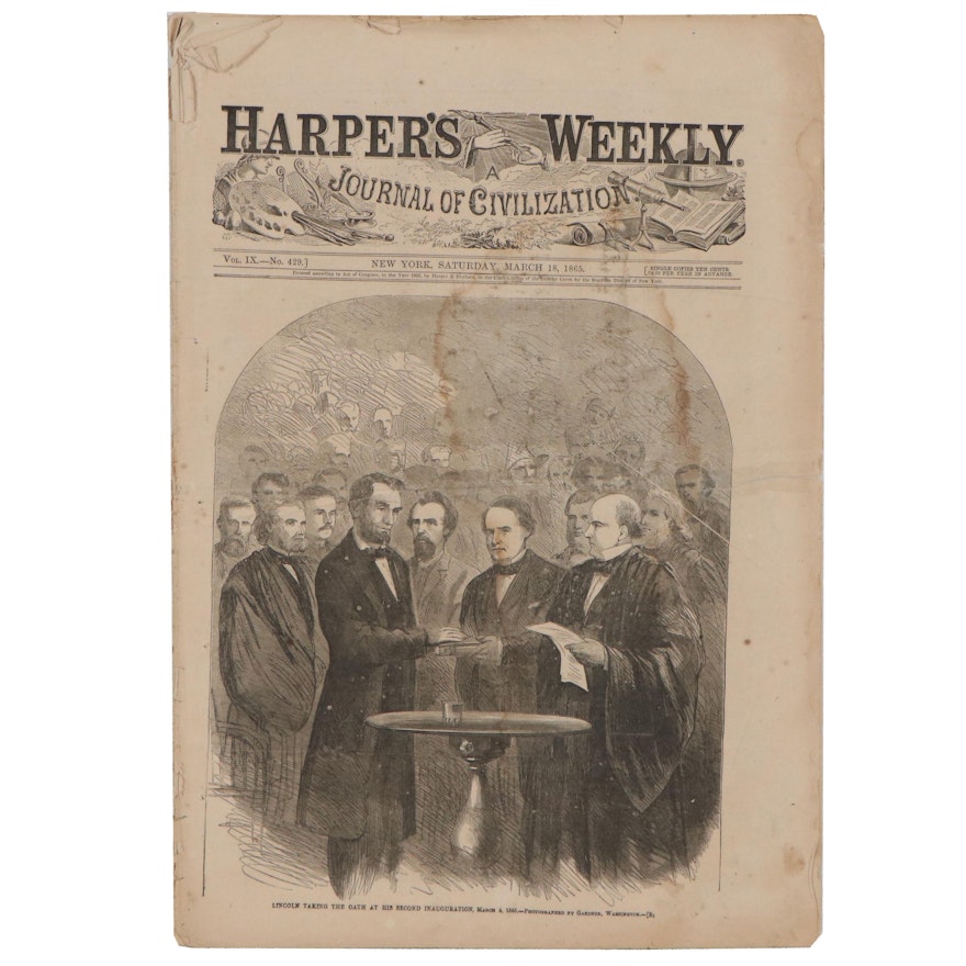 "Harper's Weekly" Wood Engraving of Lincoln's Second Inauguration, 1865