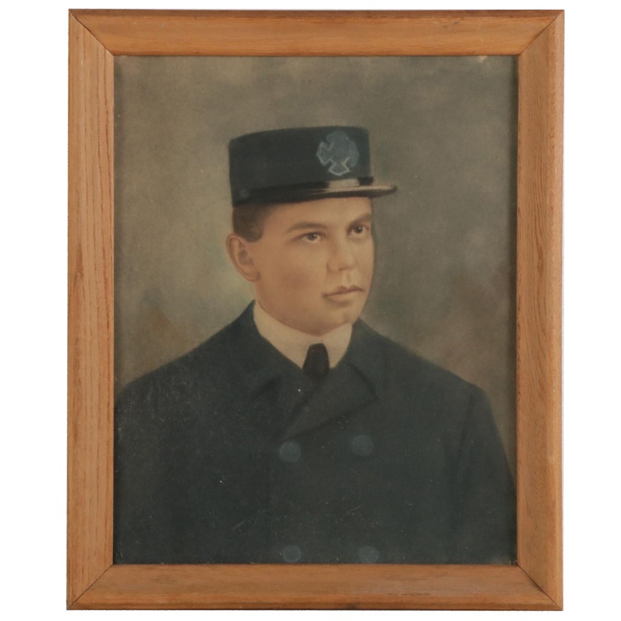 Crayon Portrait of Young Man in Uniform