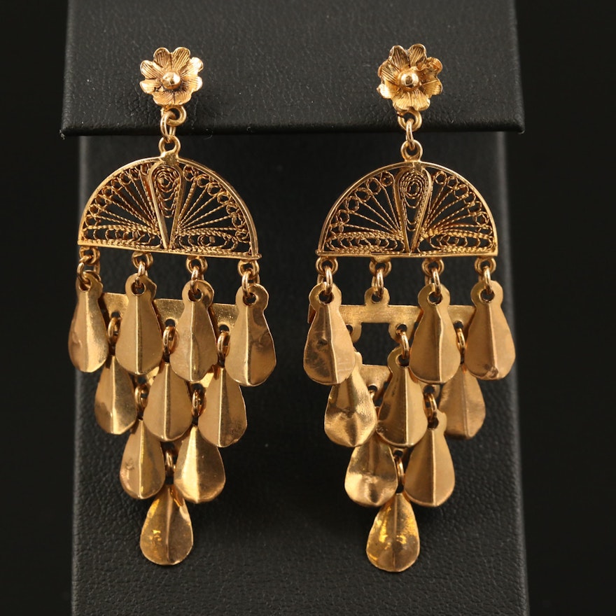 18K Chandelier Earrings with Filigree Detail